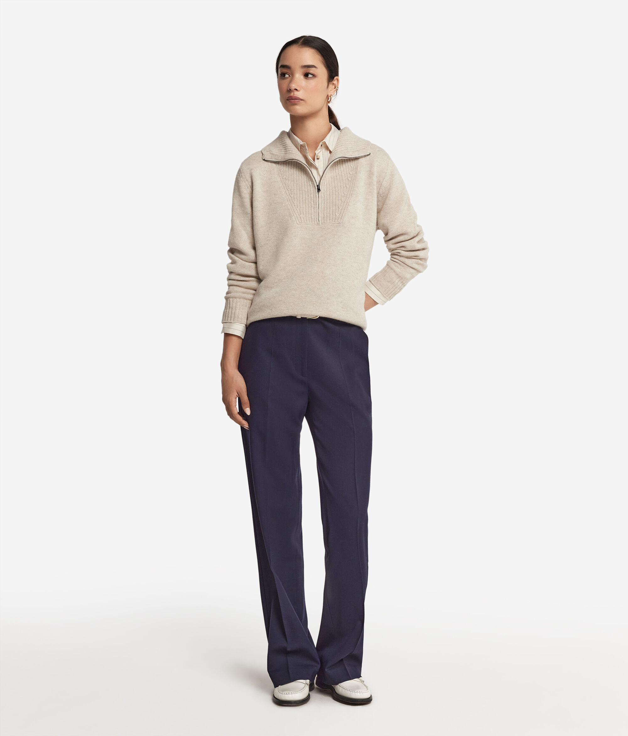 Ultrasoft Cashmere High-Neck Collar Jersey with Zip