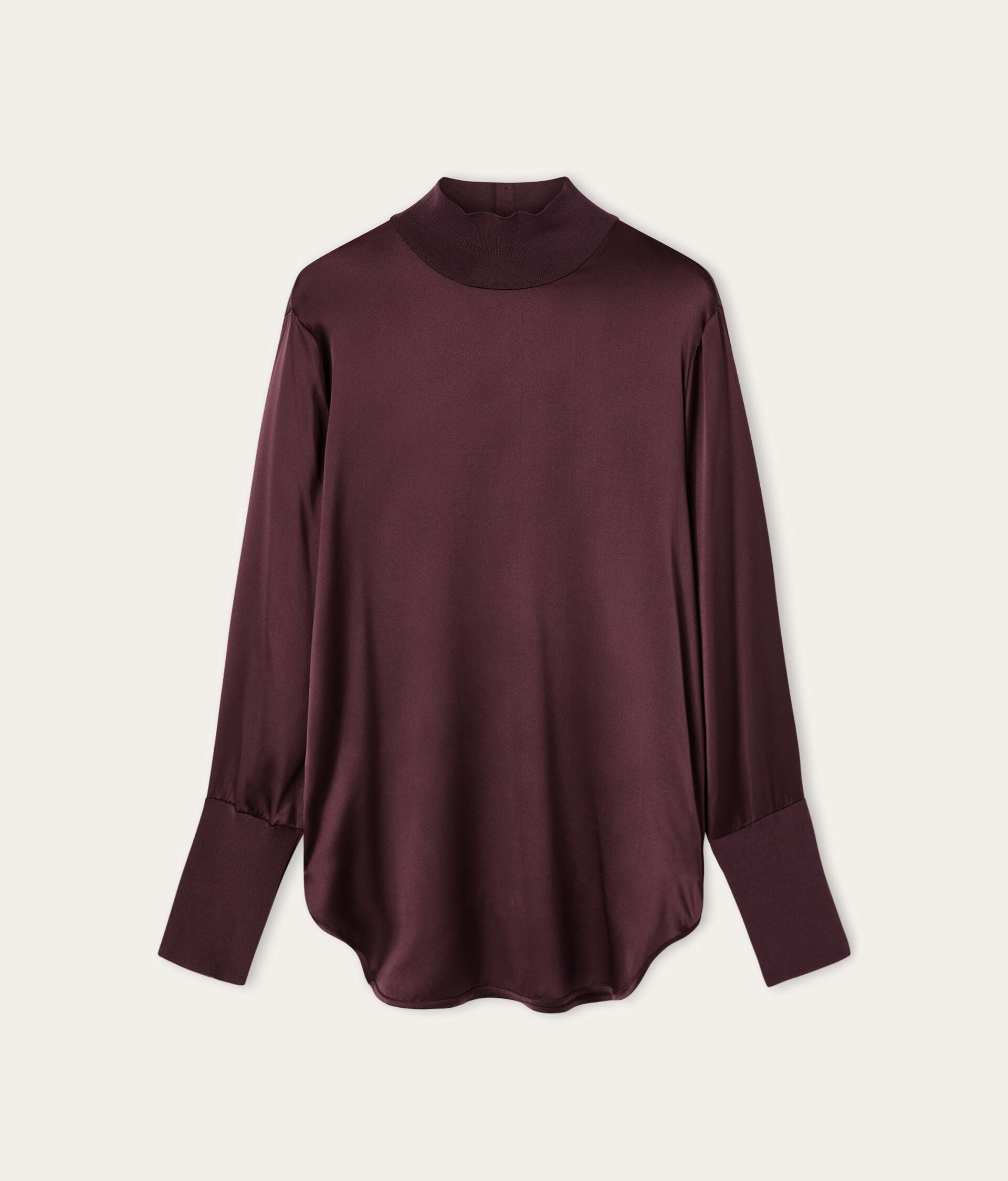 Bluse aus Seidensatin mit Strickeinsätzen