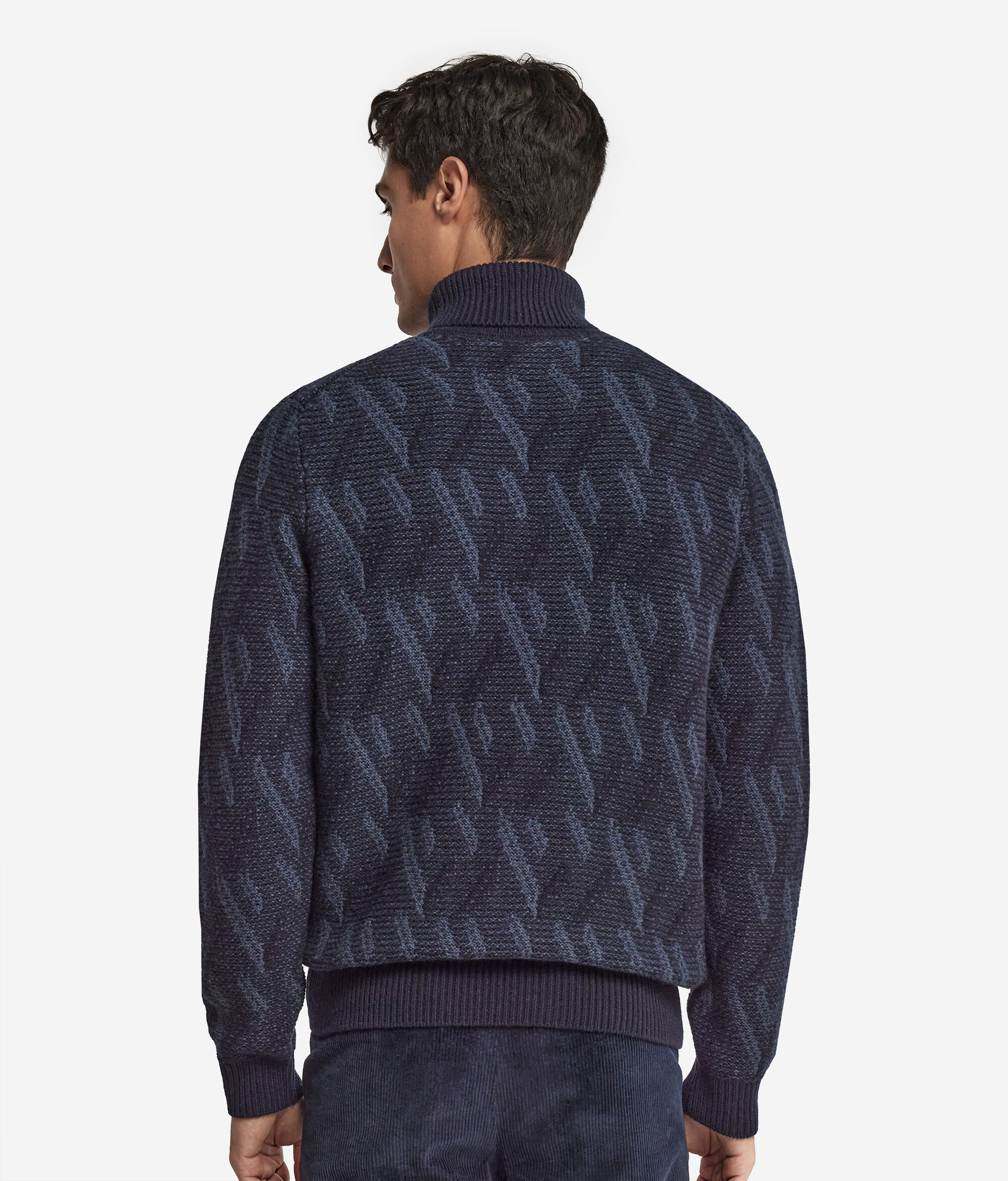 Two-Tone Jacquard Cashmere Turtleneck