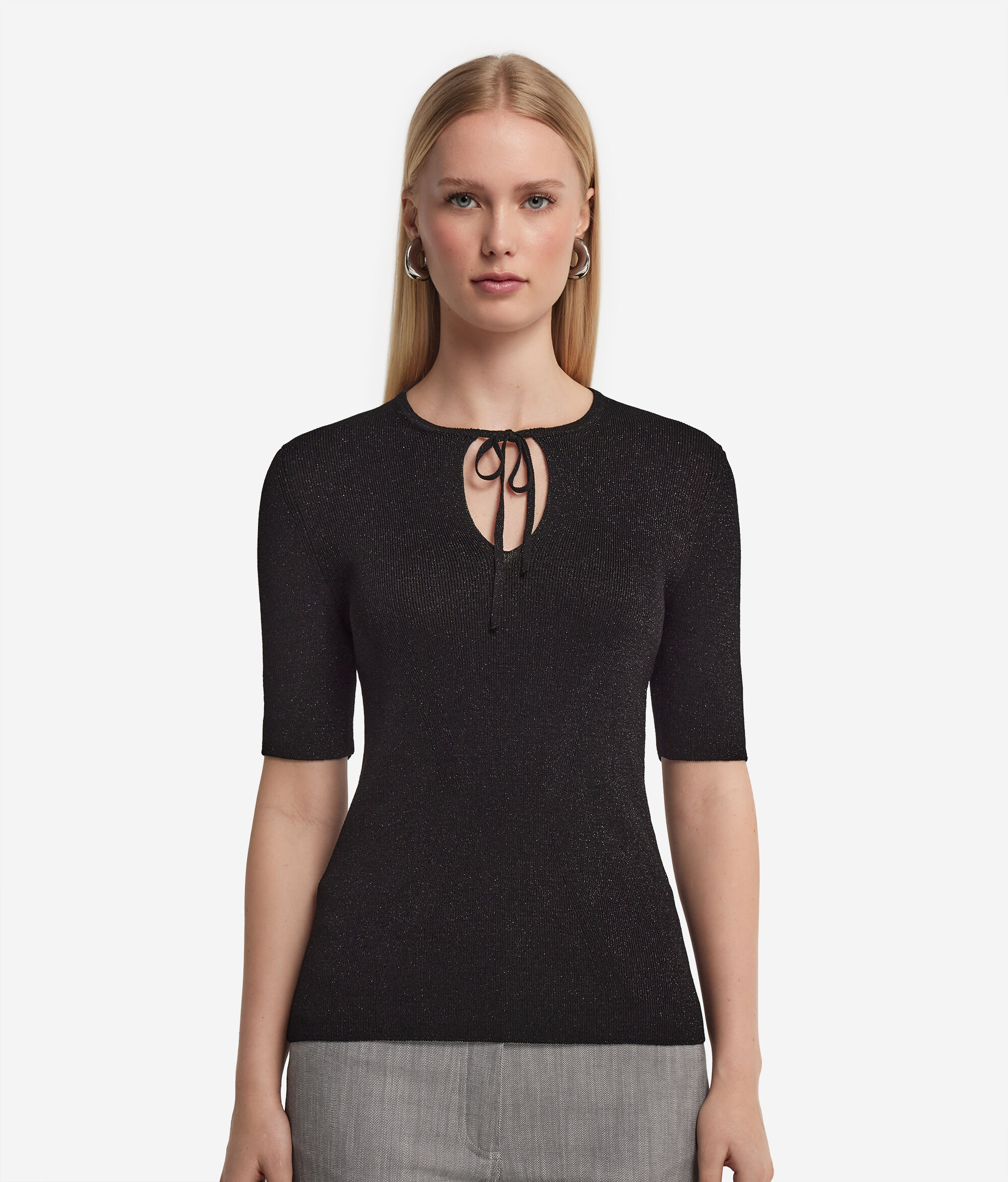 Kurzärmeliger Lamé-Pullover mit Bändchen