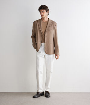 Sacou cu motiv &bdquo;picior de cocoș&rdquo; din cașmir și mătase