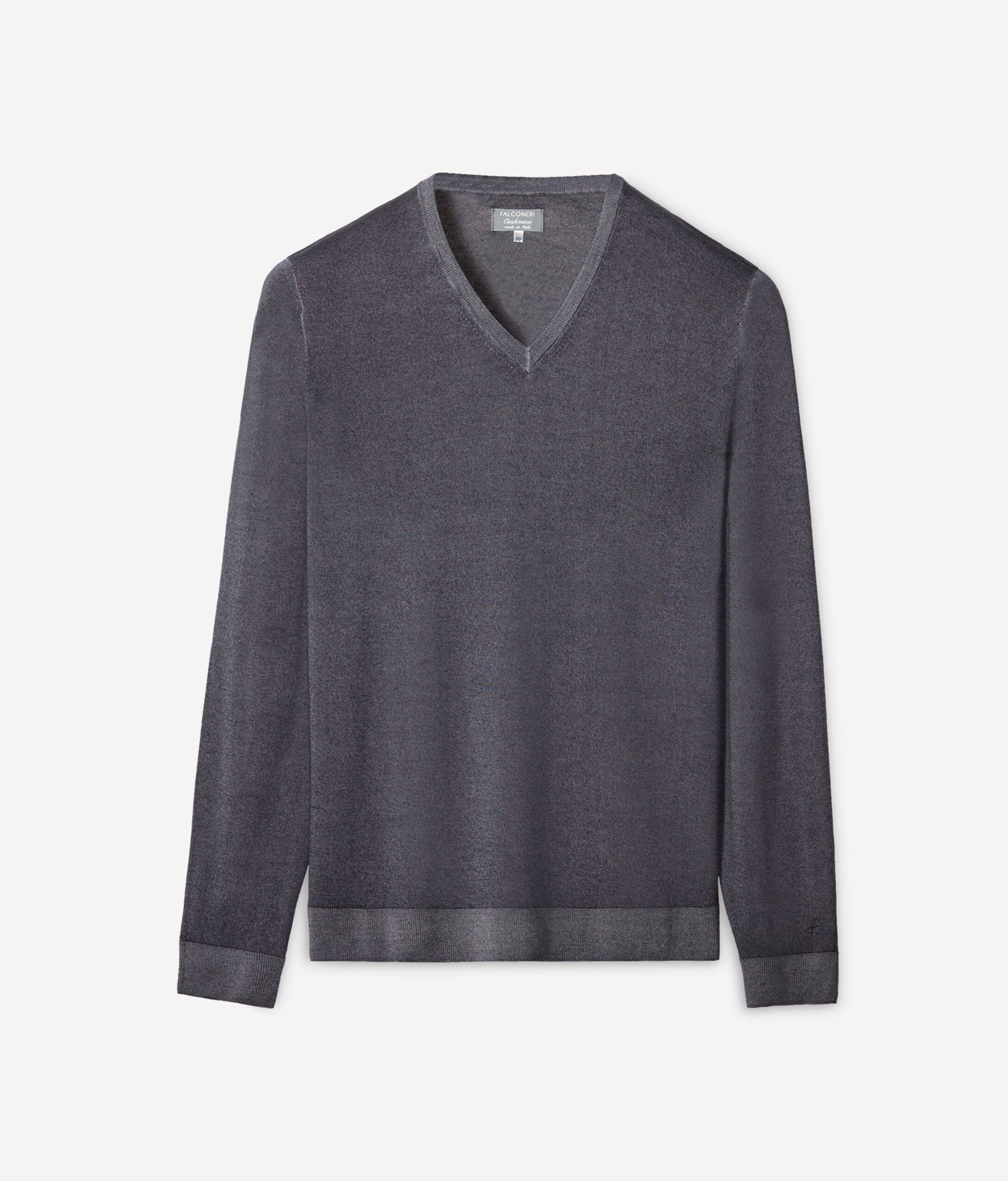 Jersey con cuello de pico de cashmere ultrafine