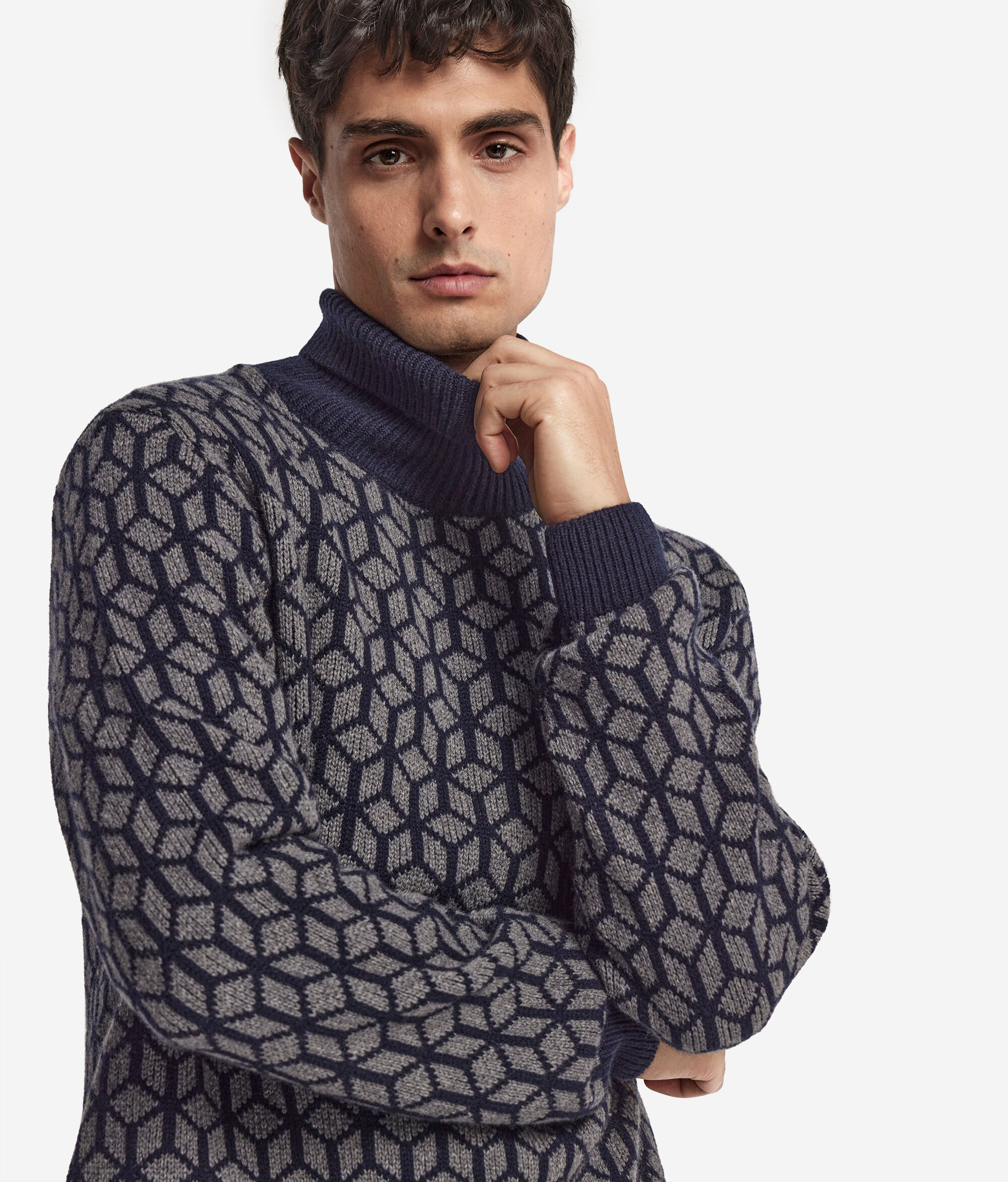 Rollkragenpullover aus Kaschmirjacquard mit optischem Motiv