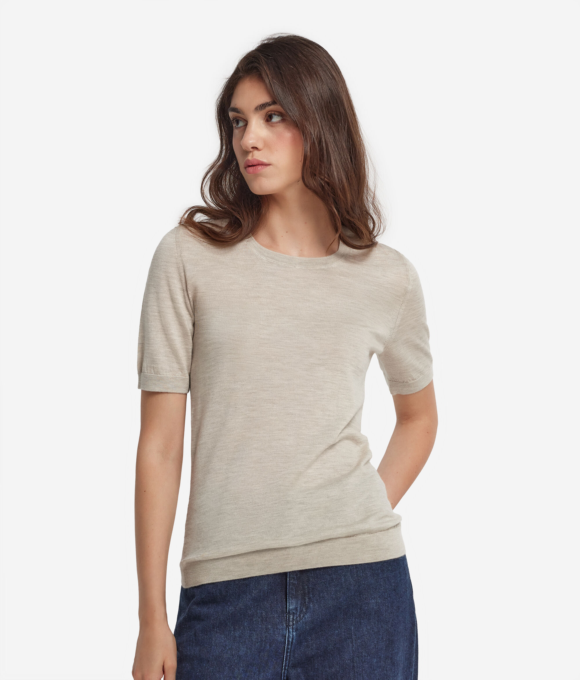 Short-Sleeved Round-Neck Ultrafine Cashmere Top