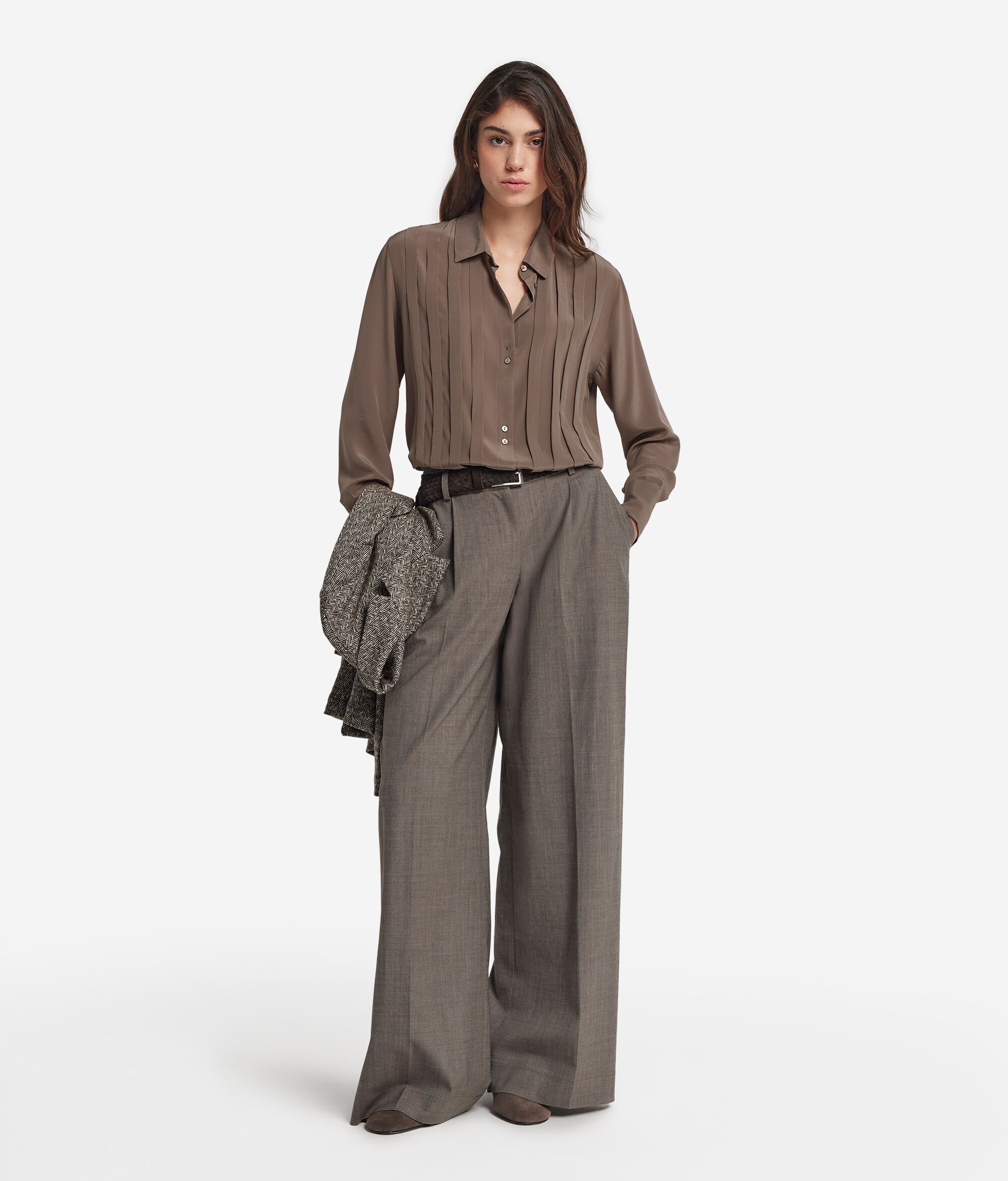 Camicia con pieghe in seta