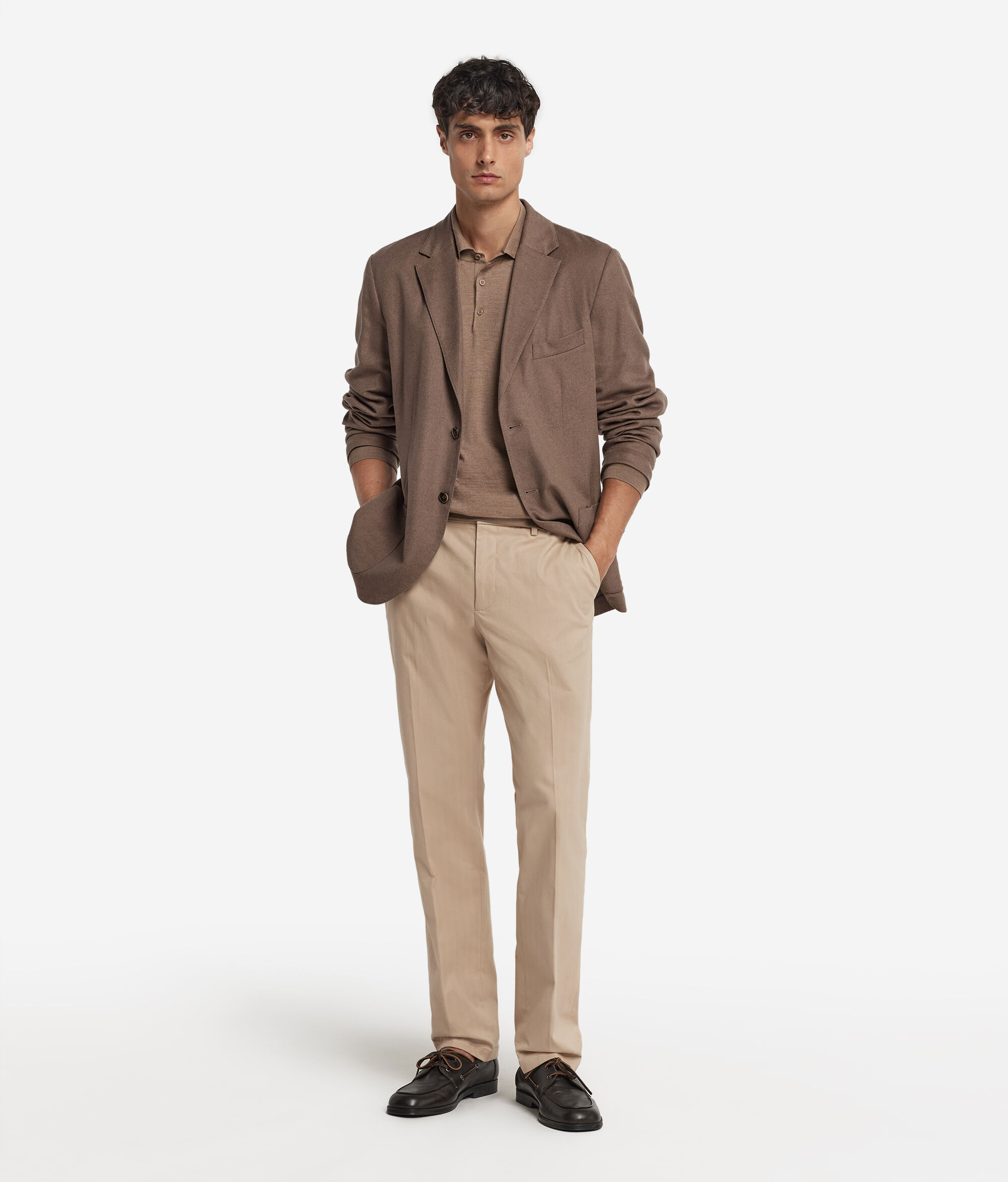 Herringbone cotton and cashmere chinos