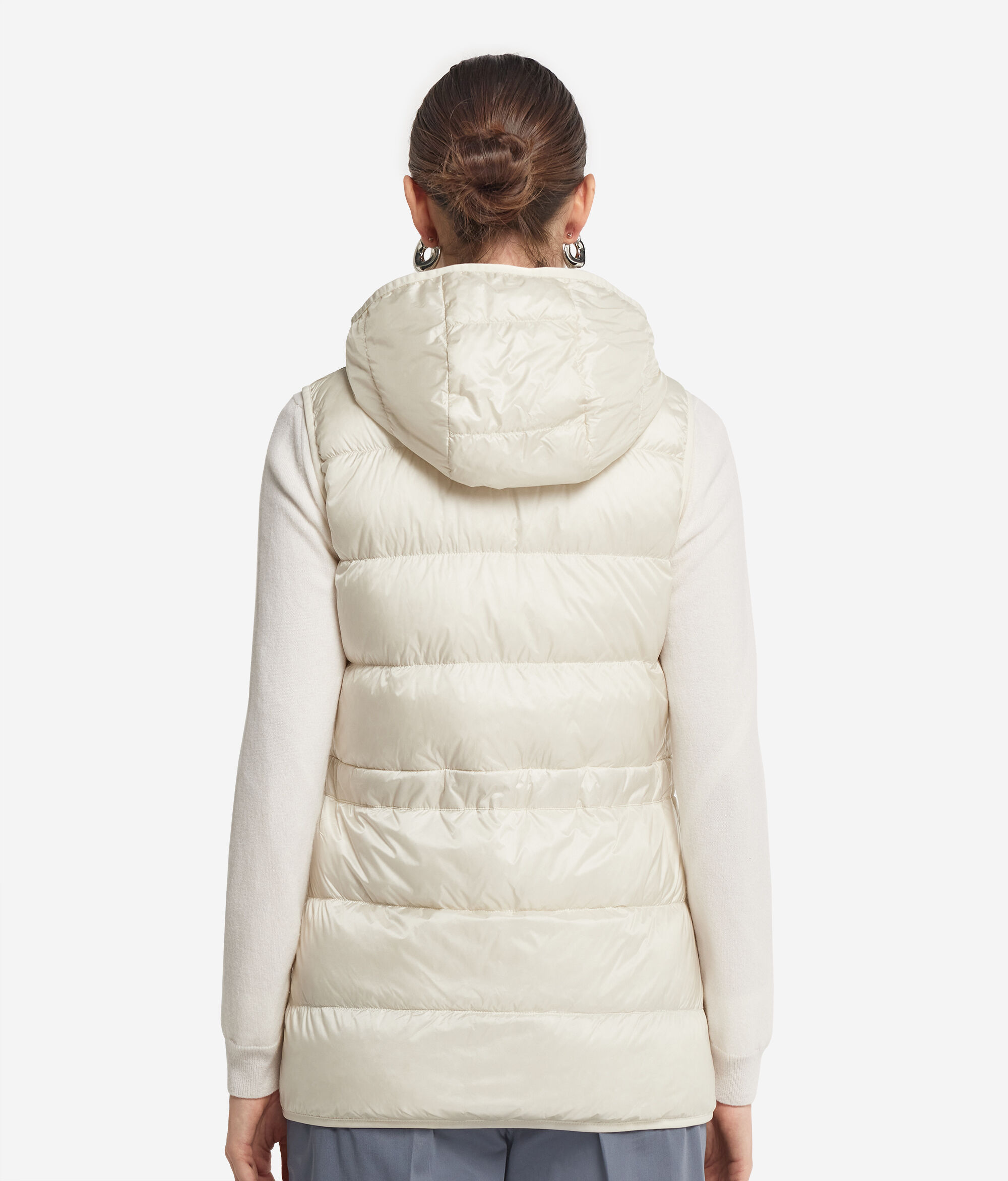Cashmere Sleeveless Short Quilted Jacket with Drawstring