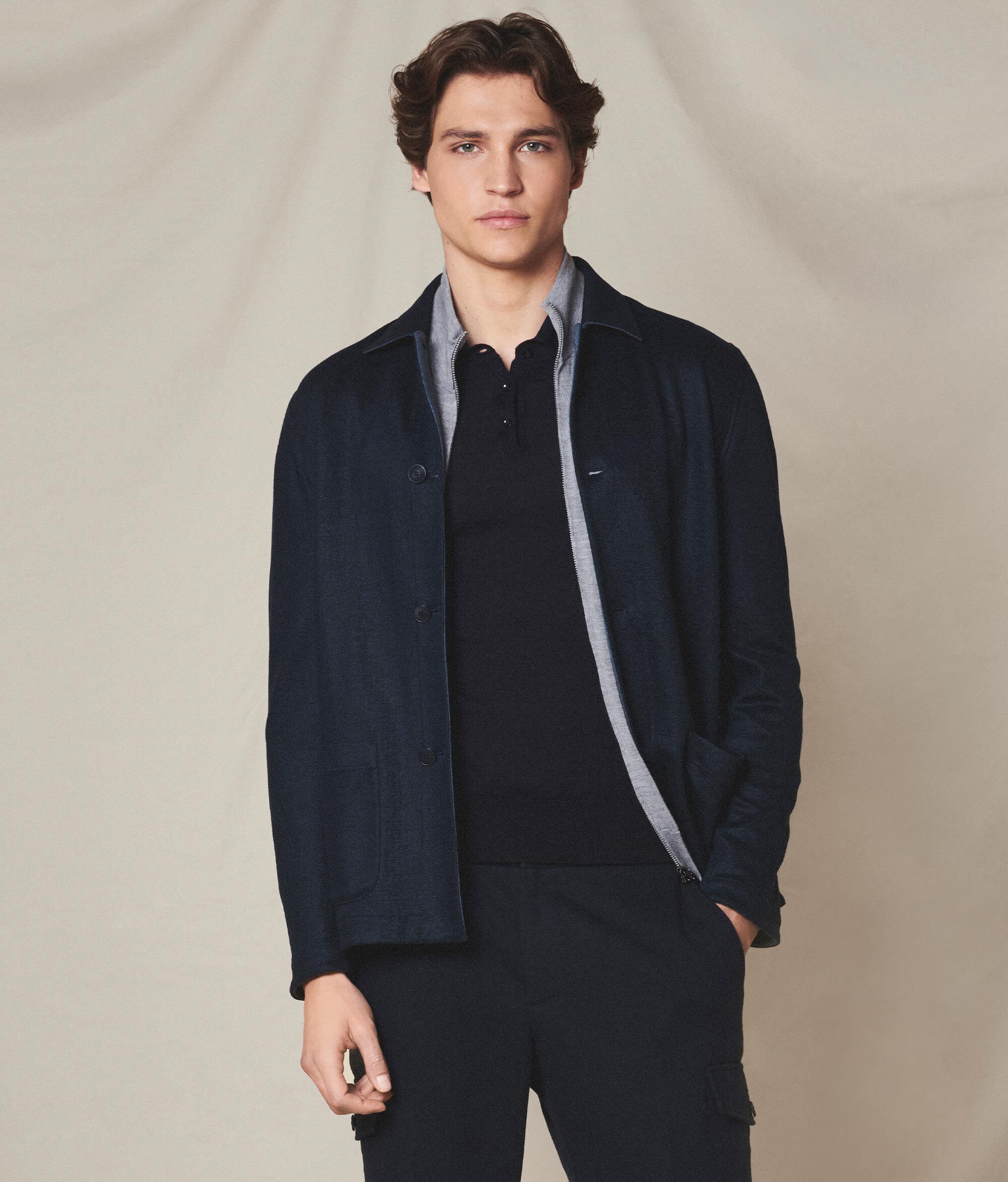 Giacca camicia in cotone lino reversibile