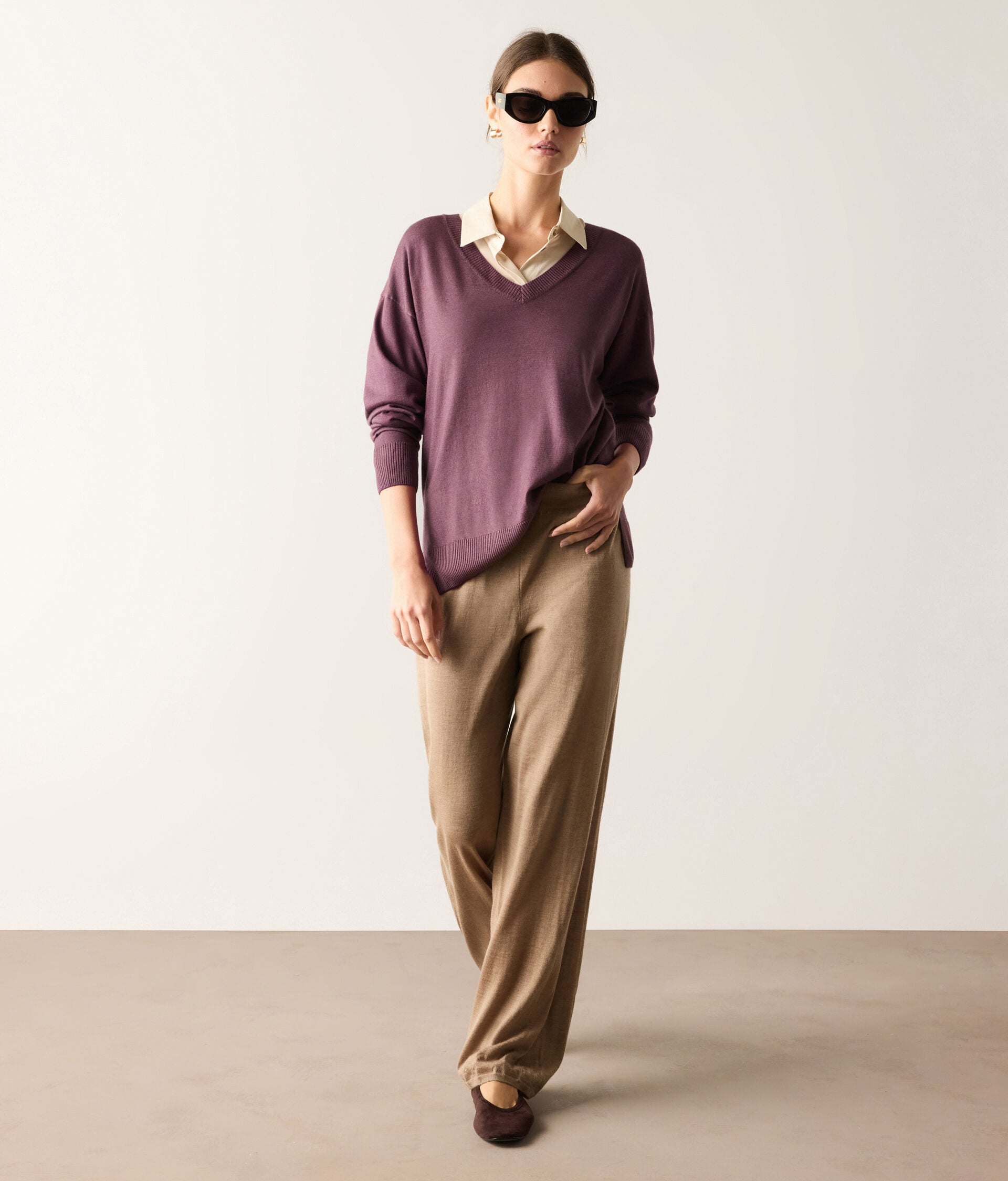 V-Neck Cashmere Jumper with Slits