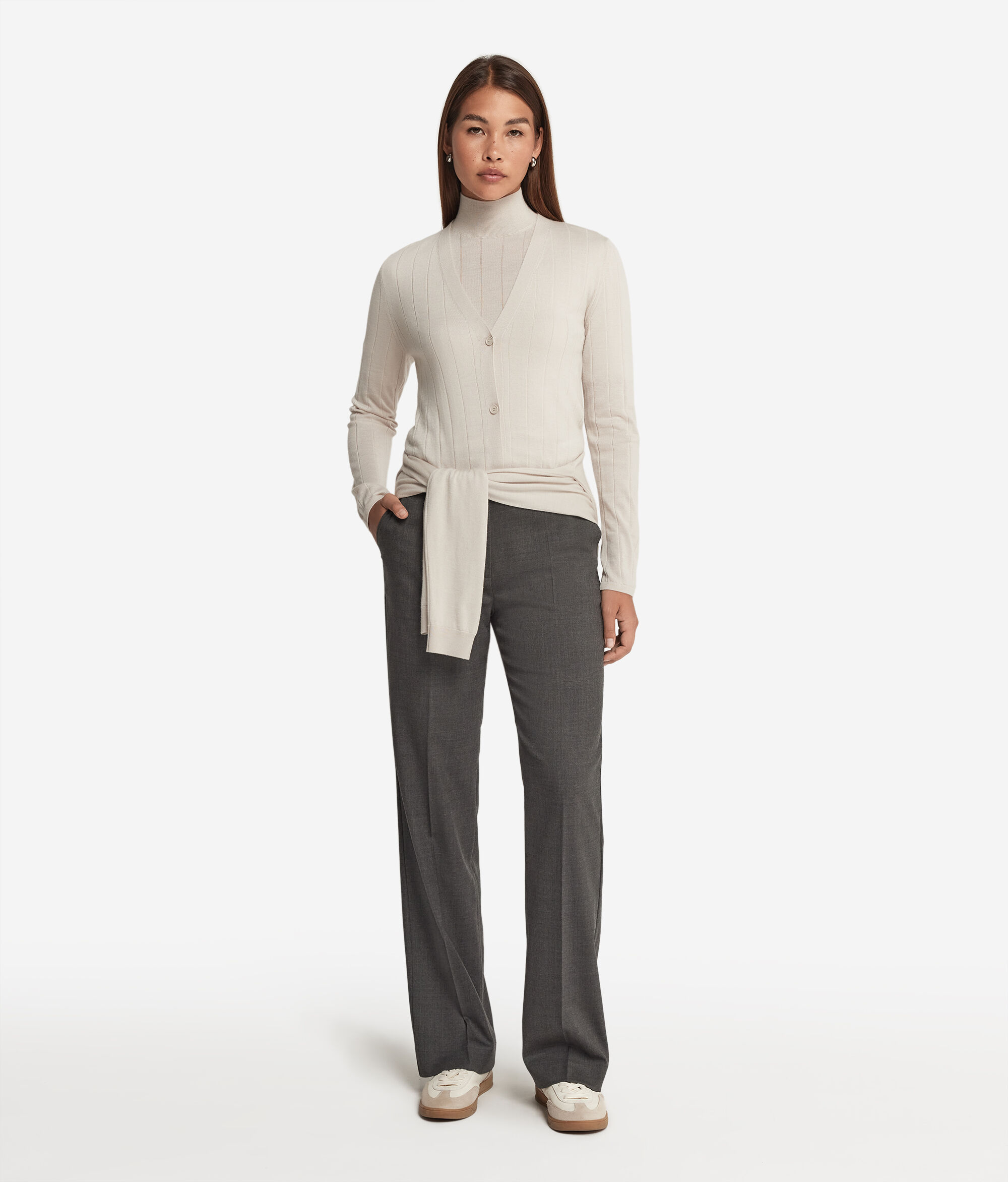V-neck Wide Rib Ultrafine Cashmere Cardigan