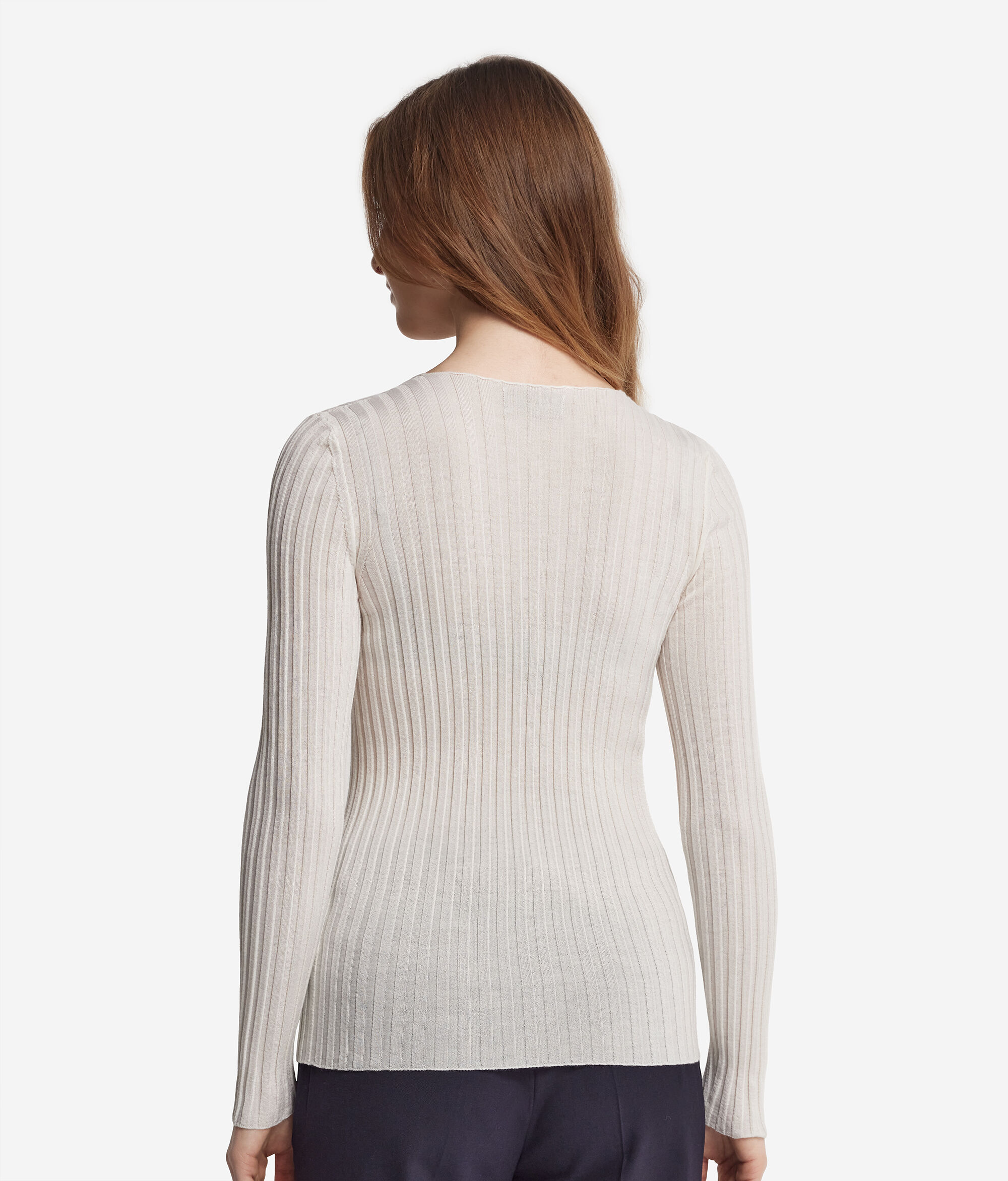 Camisola com Decote em V em Ultrafine Cashmere canelada