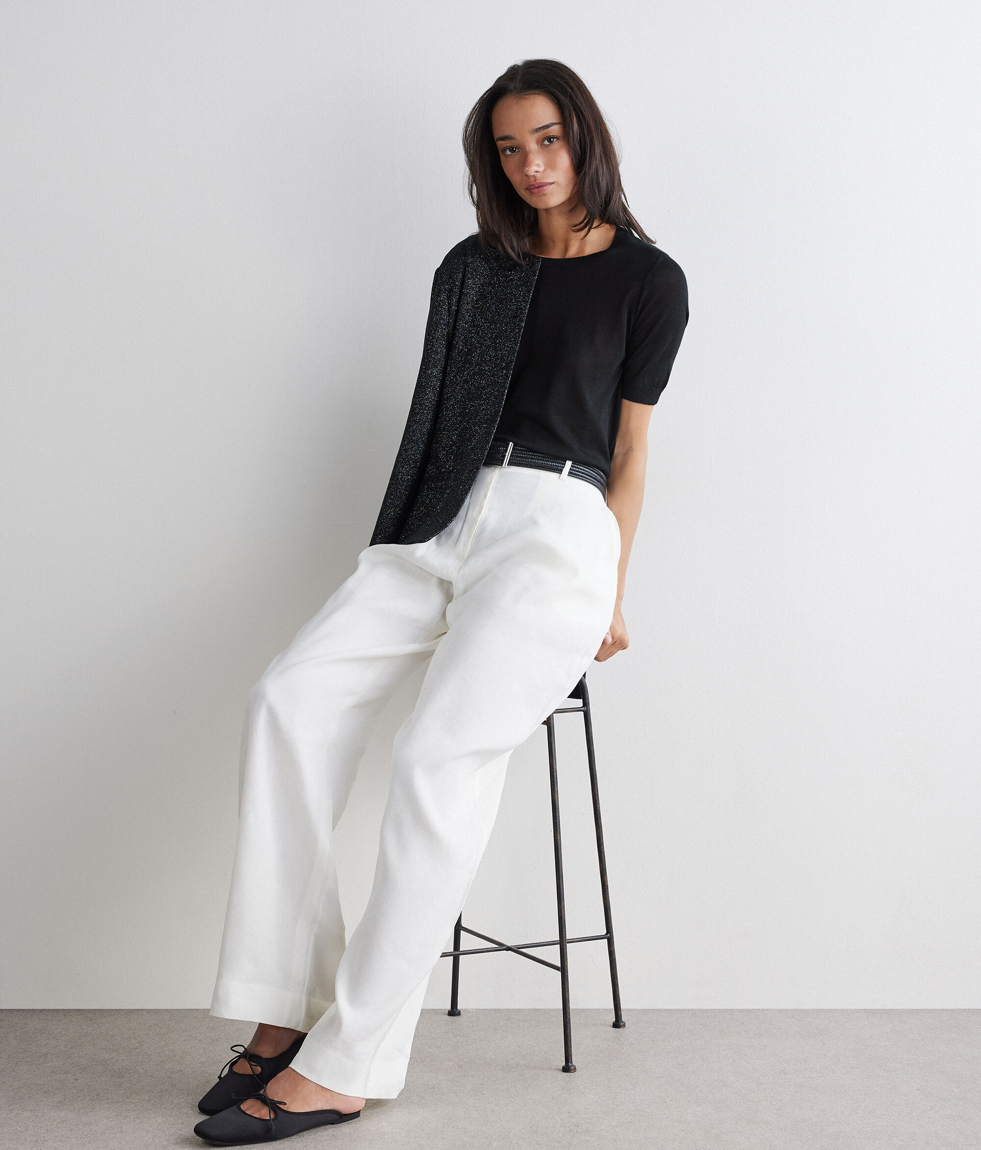 Short-Sleeved Cashmere Silk Crew Neck