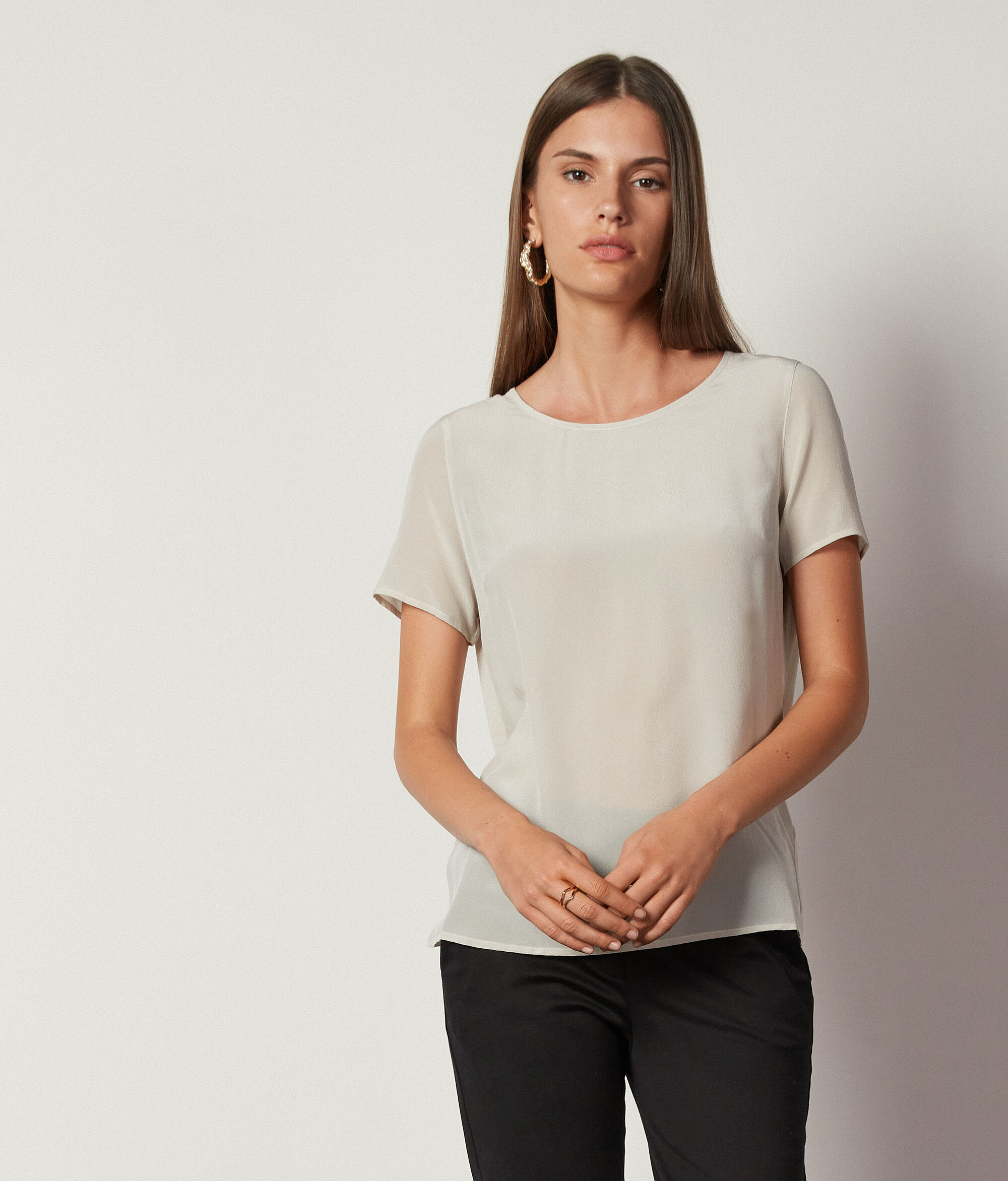 シルク クルーネック Tシャツ
