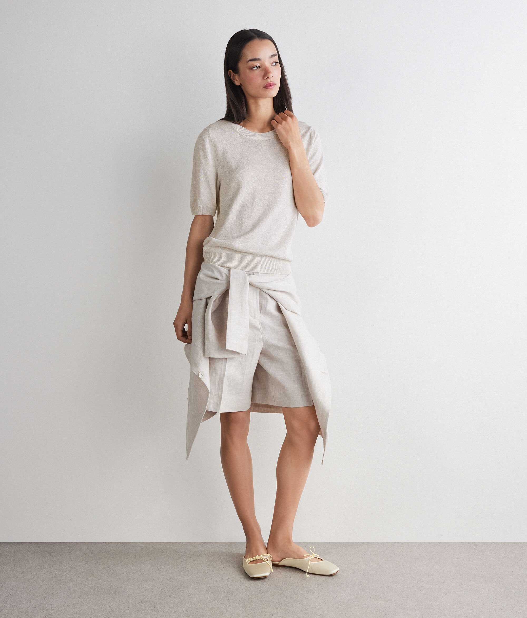 Girocollo in lino cotone lamé