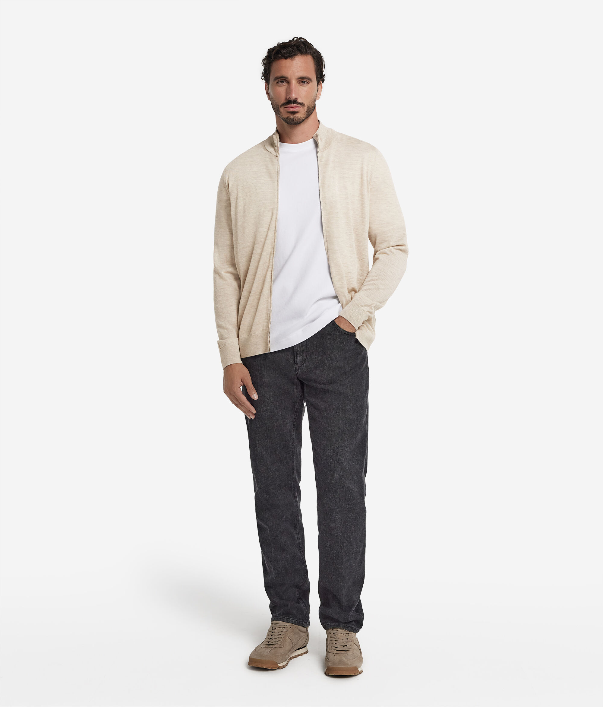 Cardigan com Fecho em Caxemira
