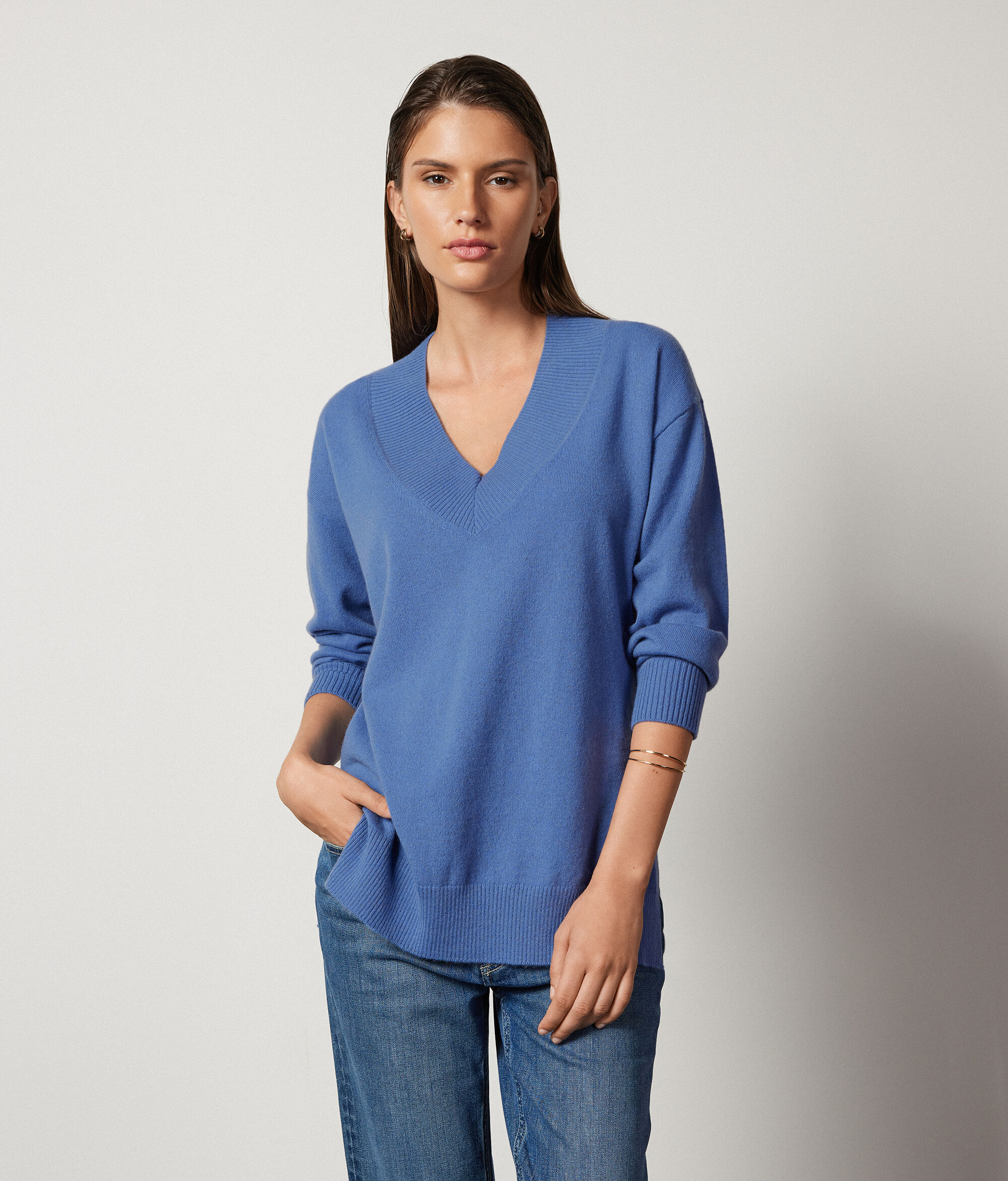 Maxi-Pullover aus Kaschmir Ultrasoft mit V-Ausschnitt