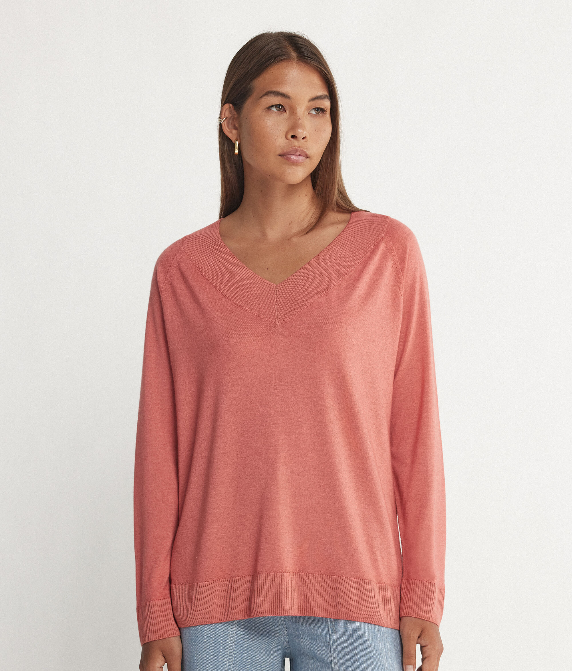 Camisola com Decote em V em Ultrafine Cashmere
