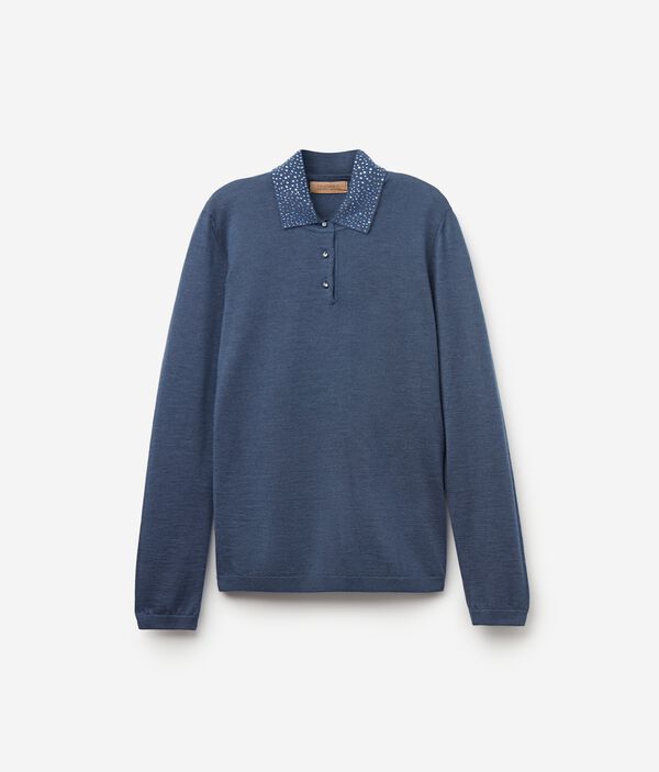 Джемпер - поло из ультратонкого кашемира со стразами
