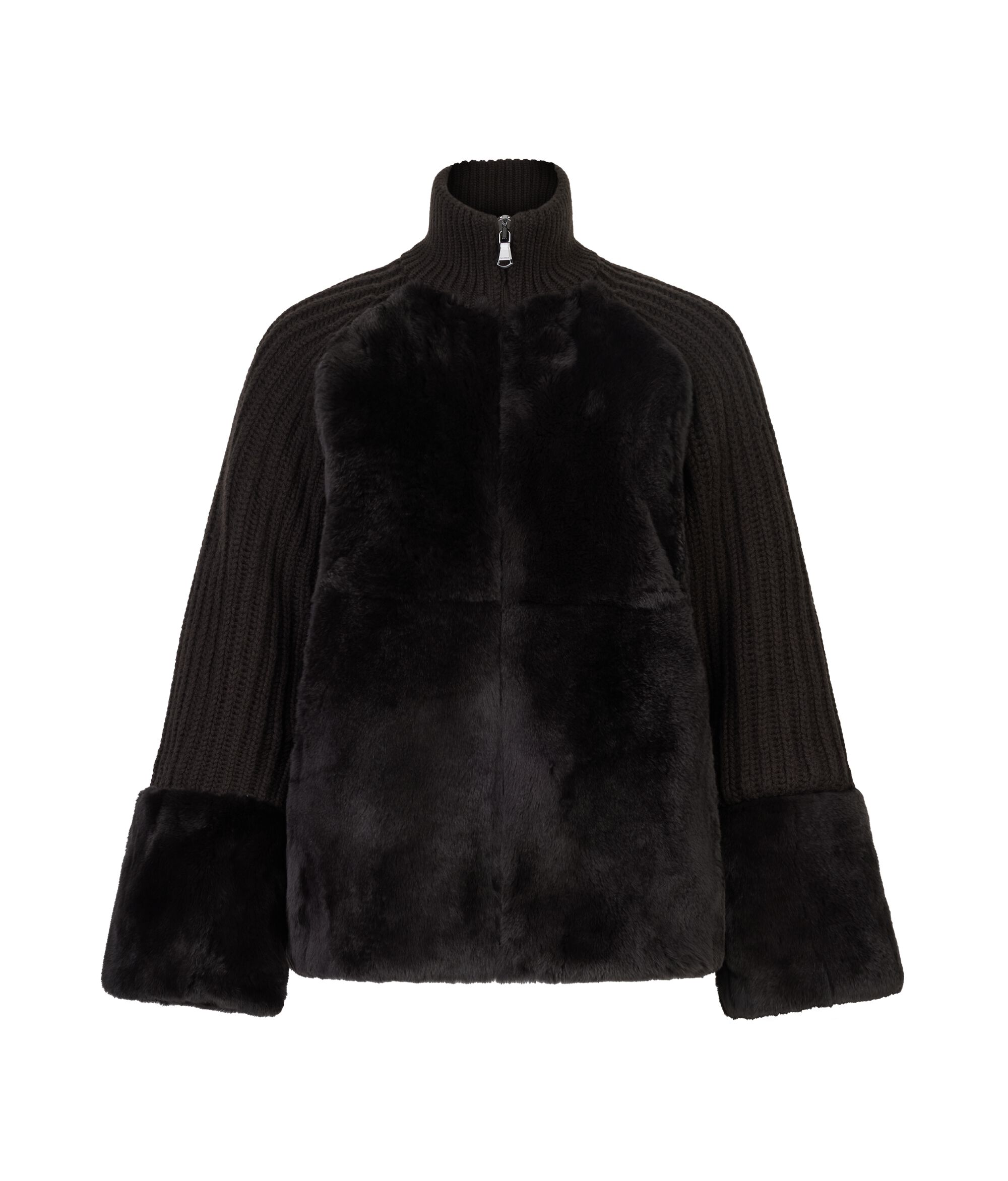 Abric de cashmere amb insercions de pell