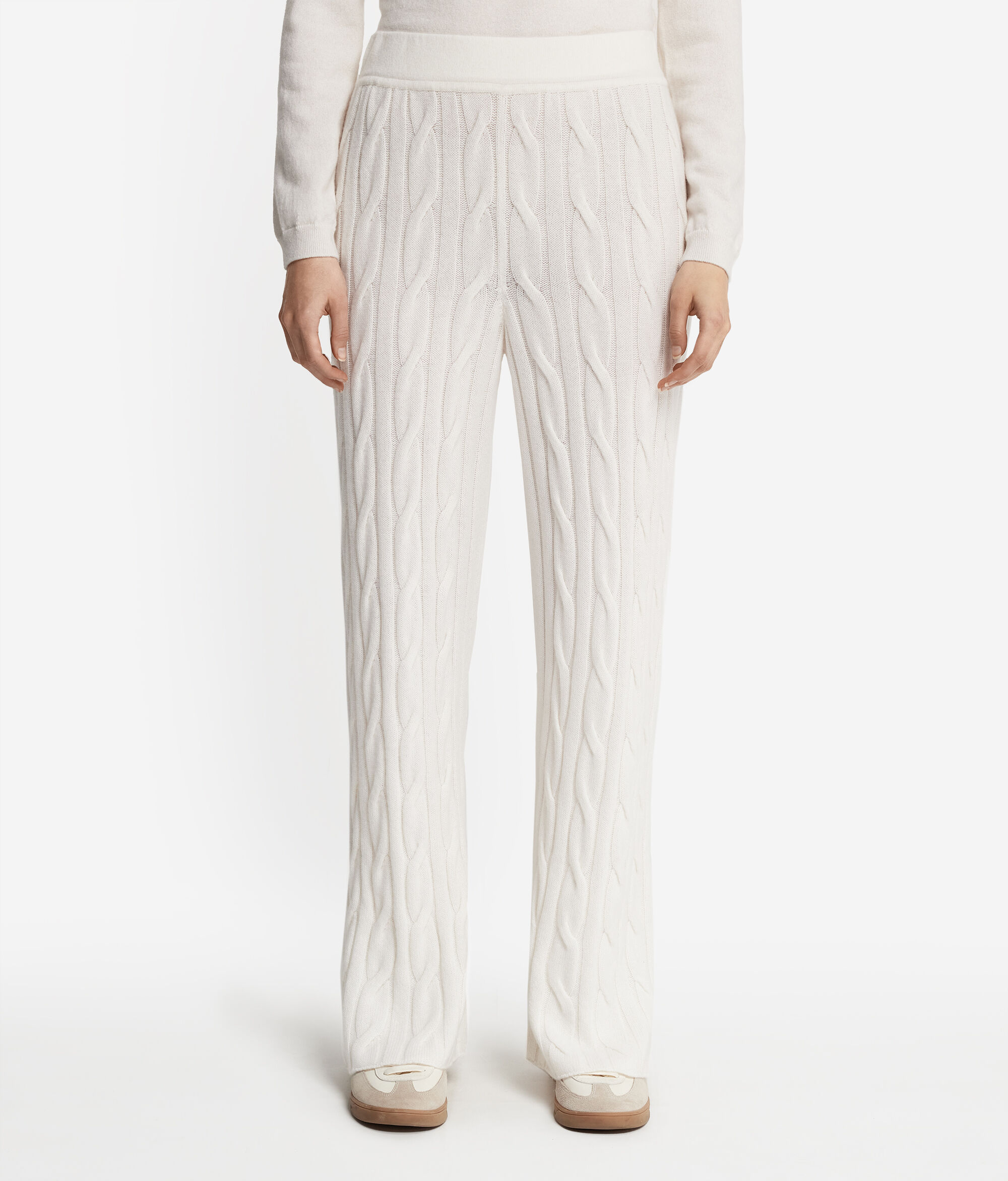 Pantalone con Motivo a Trecce in Cashmere Ultrasoft