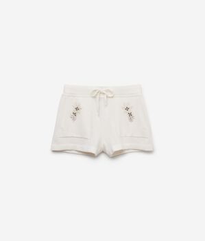 Cashmere Shorts with Floral Embroidery
