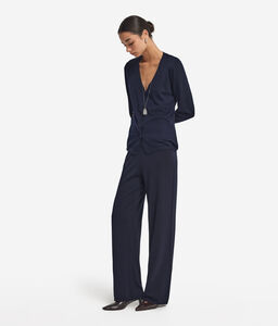 Pantalone palazzo in seta cotone - BLUE