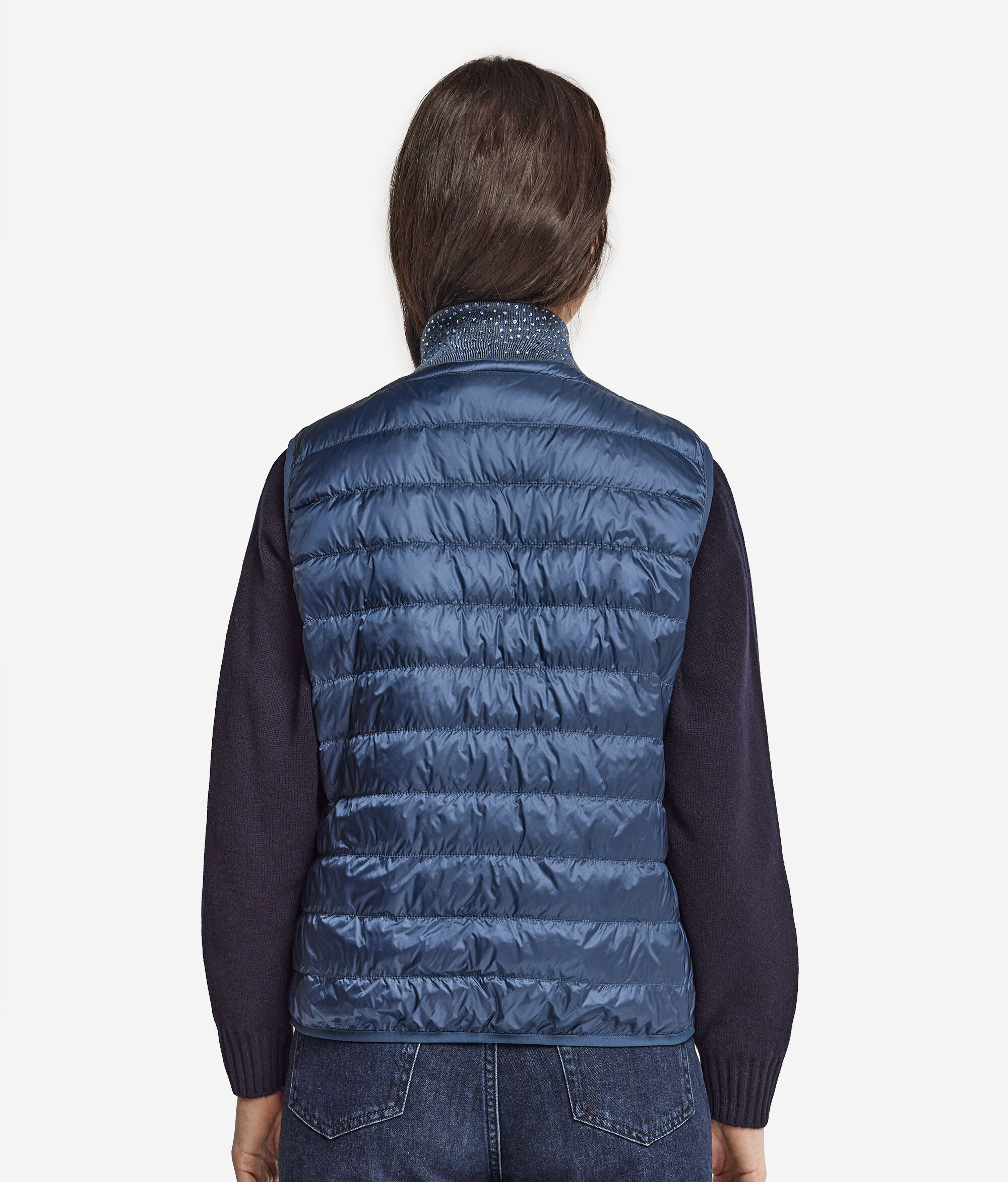 Plumífero sin mangas reversible con strass de cashmere ultrafine