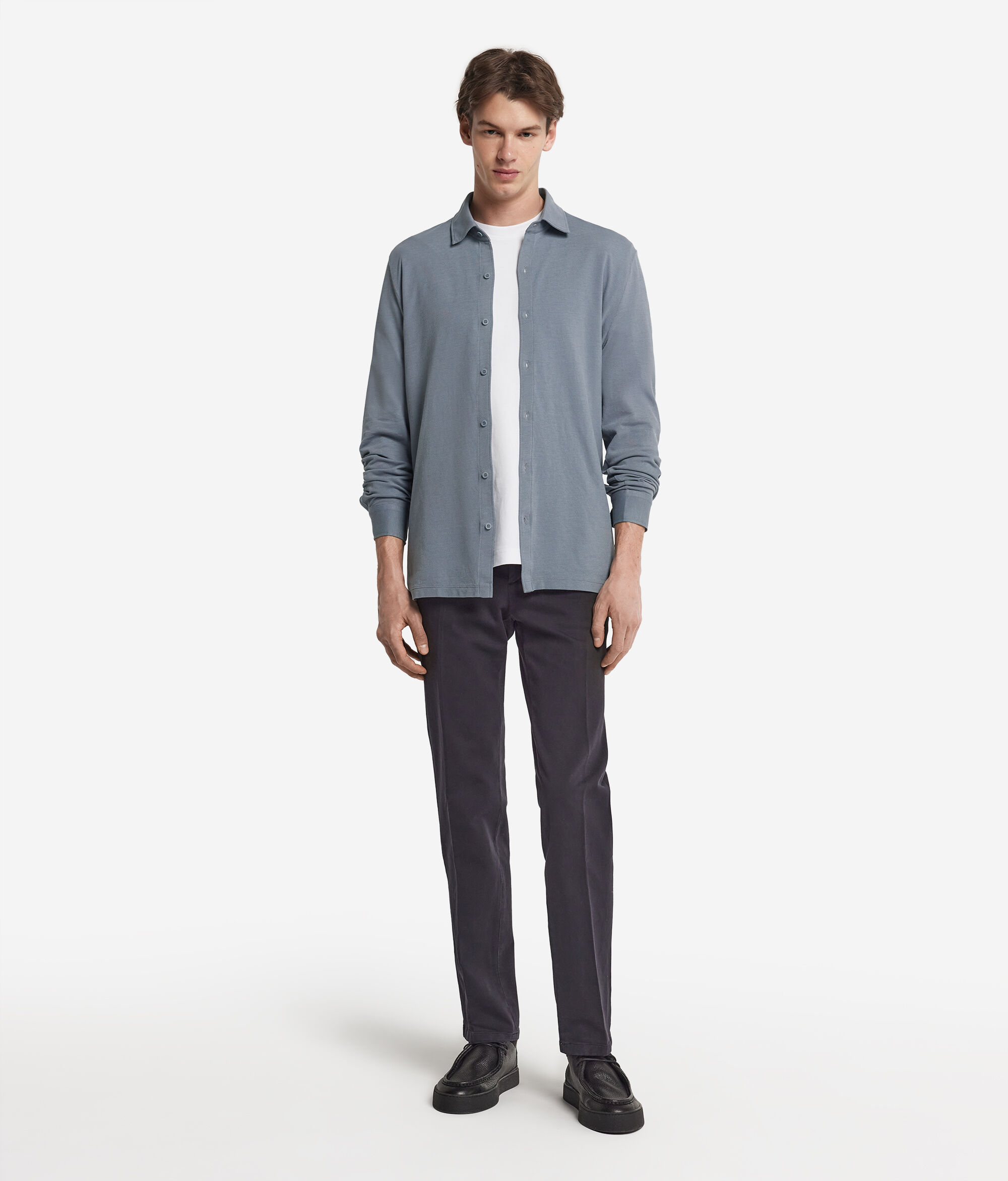 Camisa de màniga llarga de piqué de cotó i seda