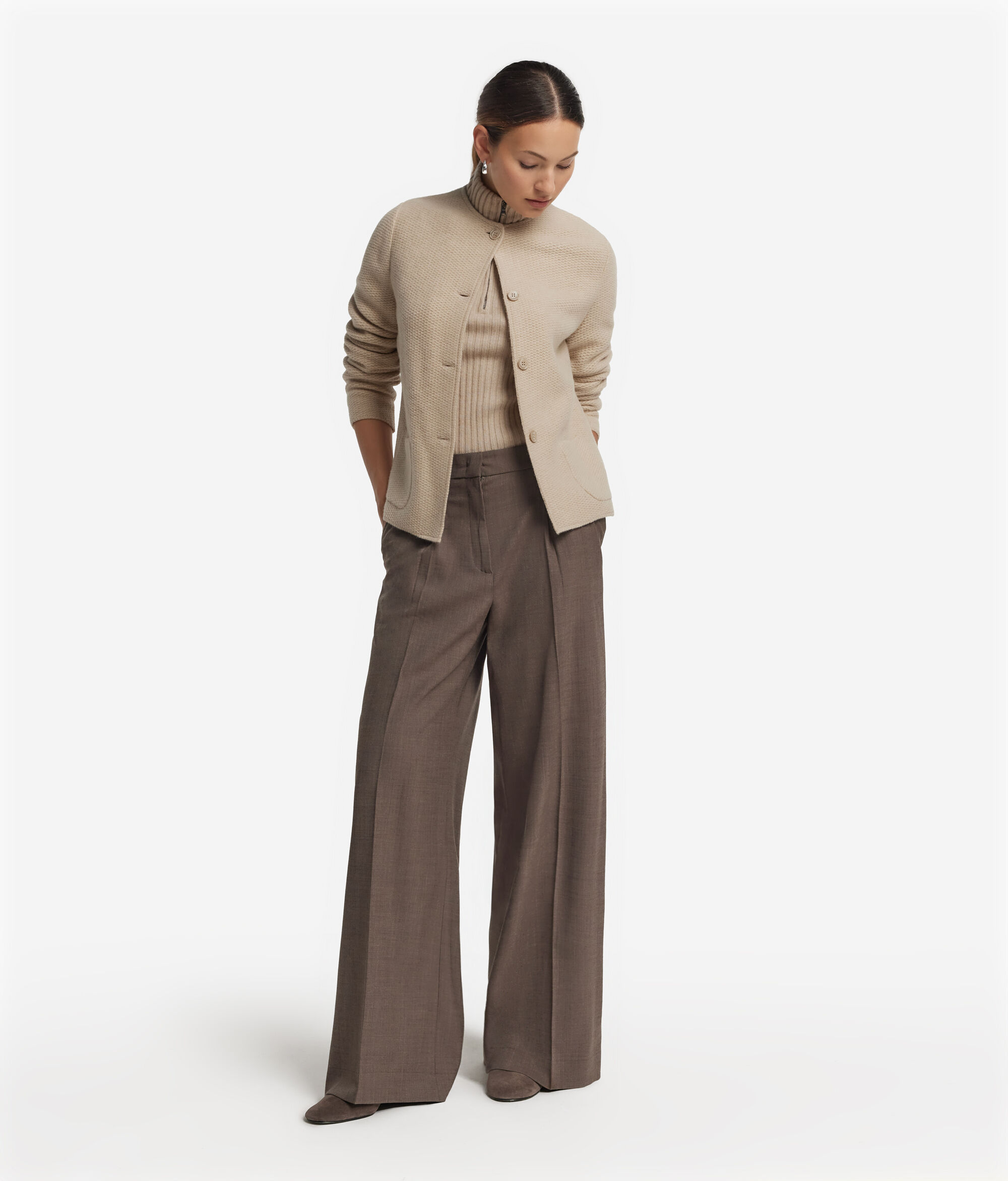 Crew neck jacket in wool and cashmere