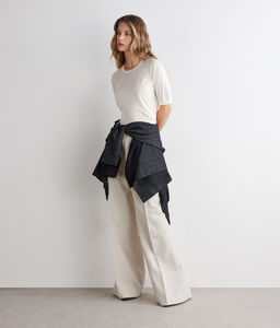 T-shirt girocollo in seta - WHITE