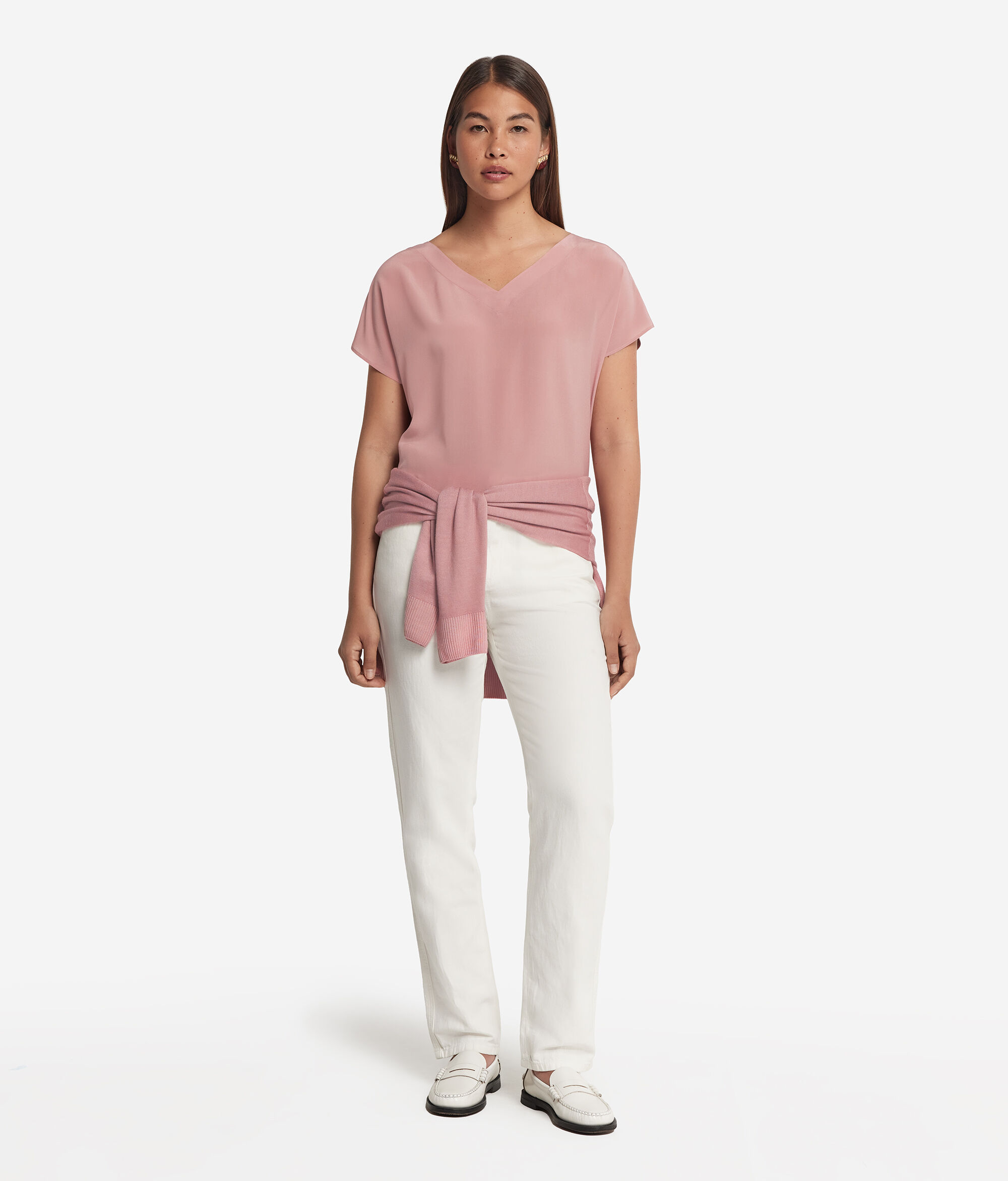 V-Neck Silk Kimono T-Shirt