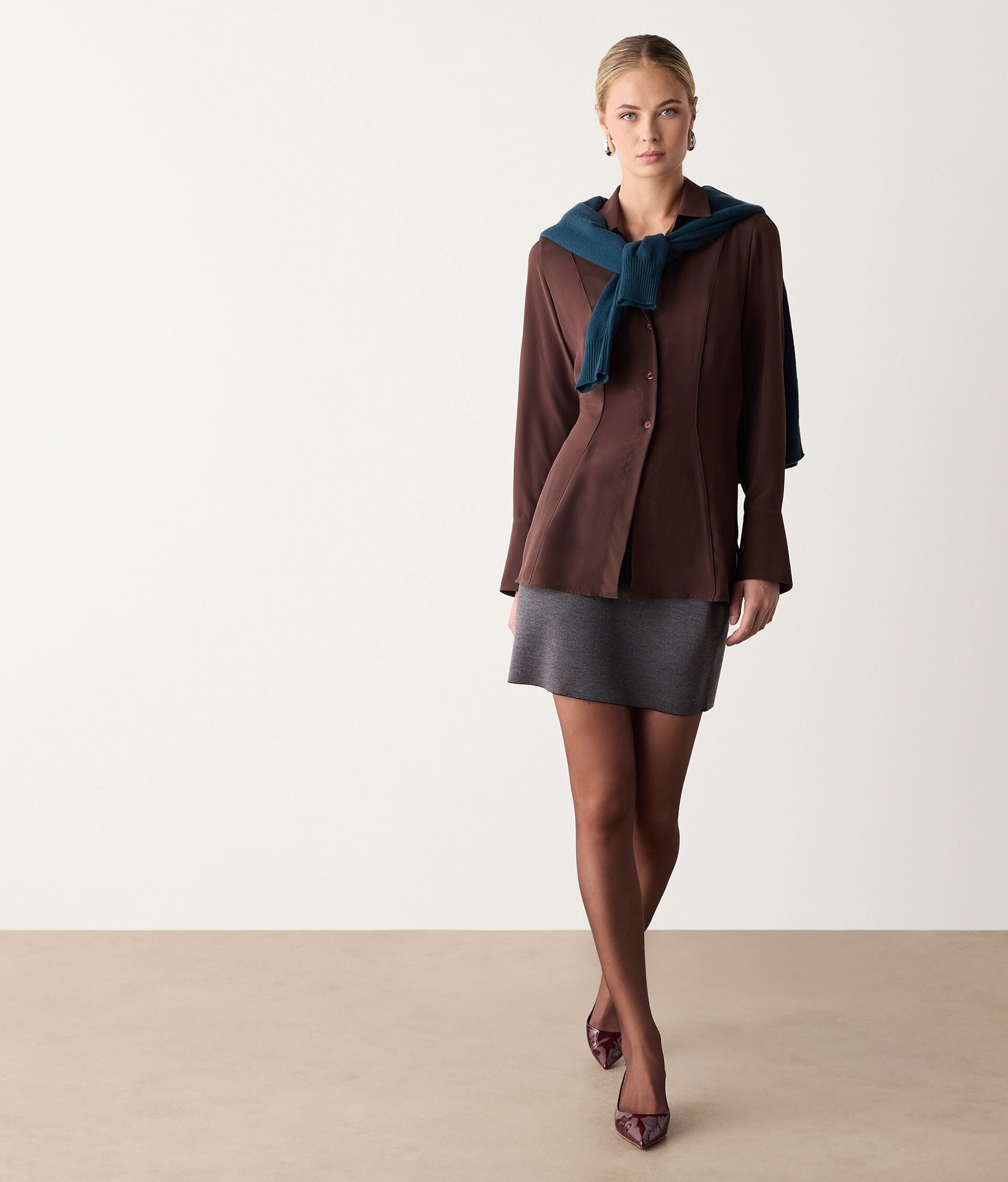 Hemdbluse aus Seide mit Paspelierung
