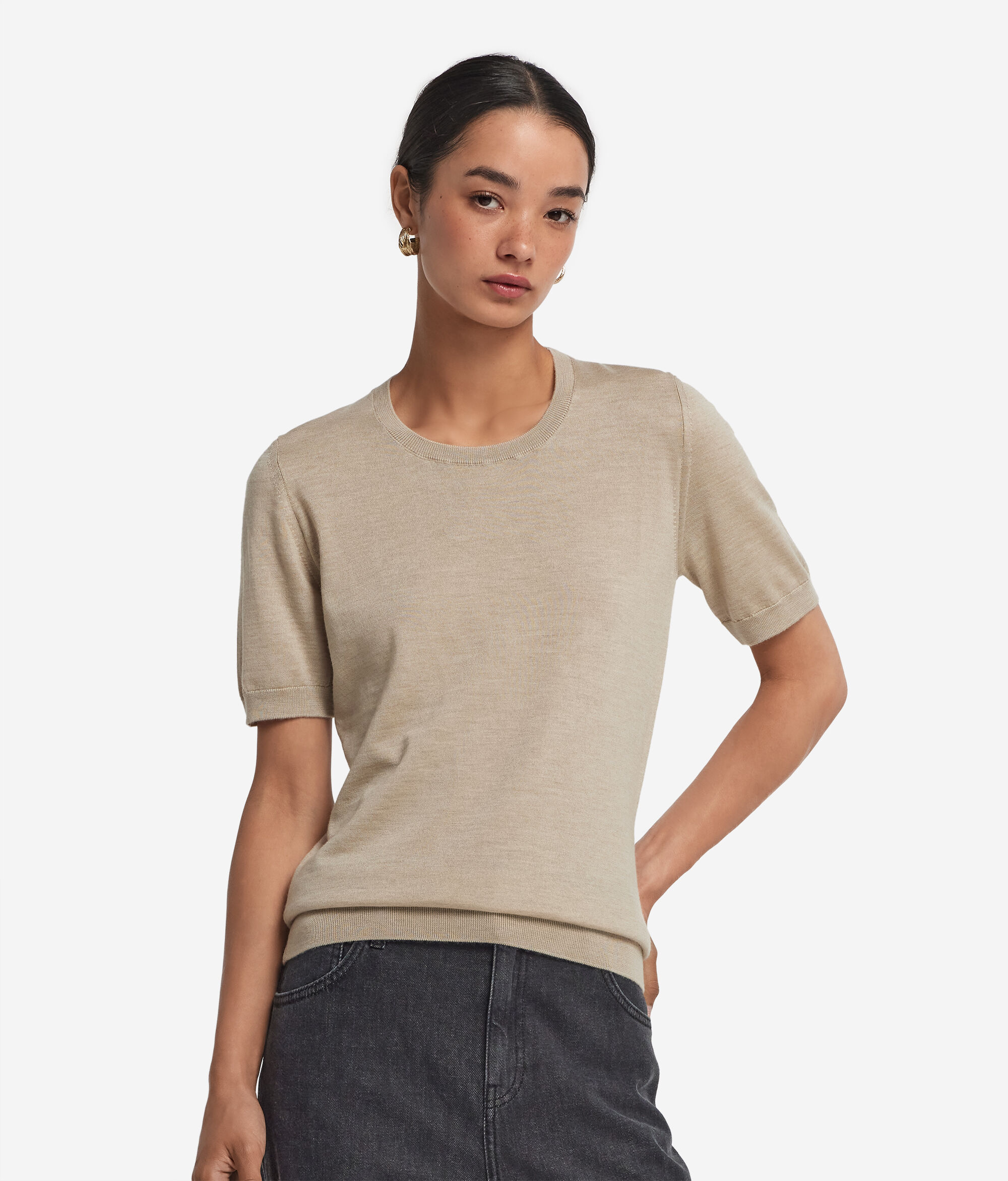 Short-Sleeved Round-Neck Ultrafine Cashmere Top