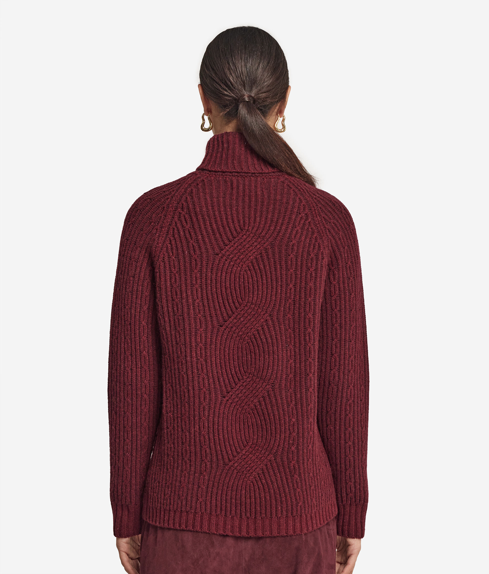 Maglia a Collo Alto con Trama a Trecce Bicolore in Cashmere Ultrasoft