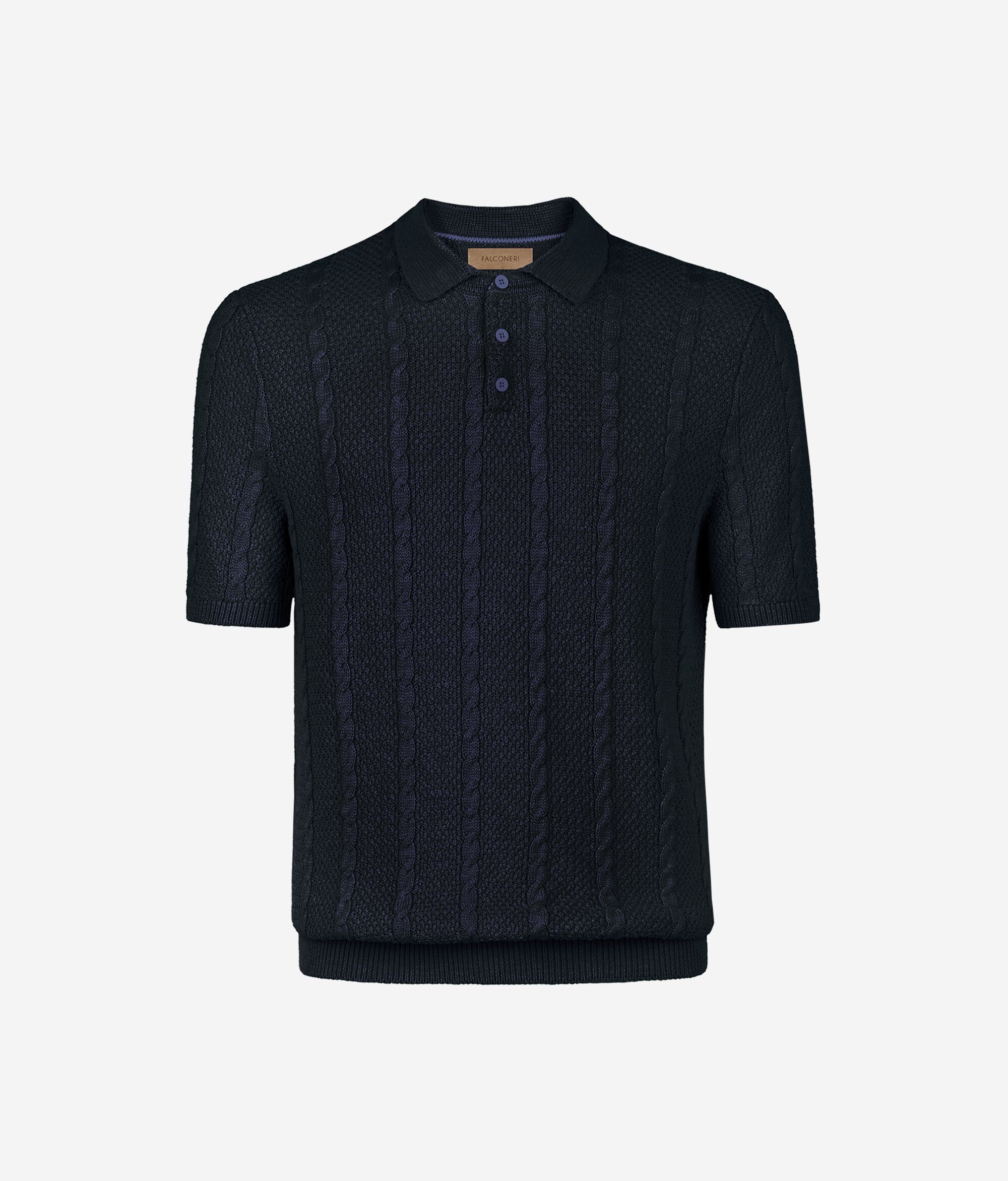 Short-Sleeved Cable-Knit Knot-Stitch Polo Shirt