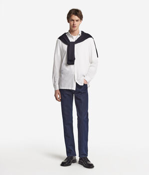 Chemise à manches longues en piqué de coton et soie