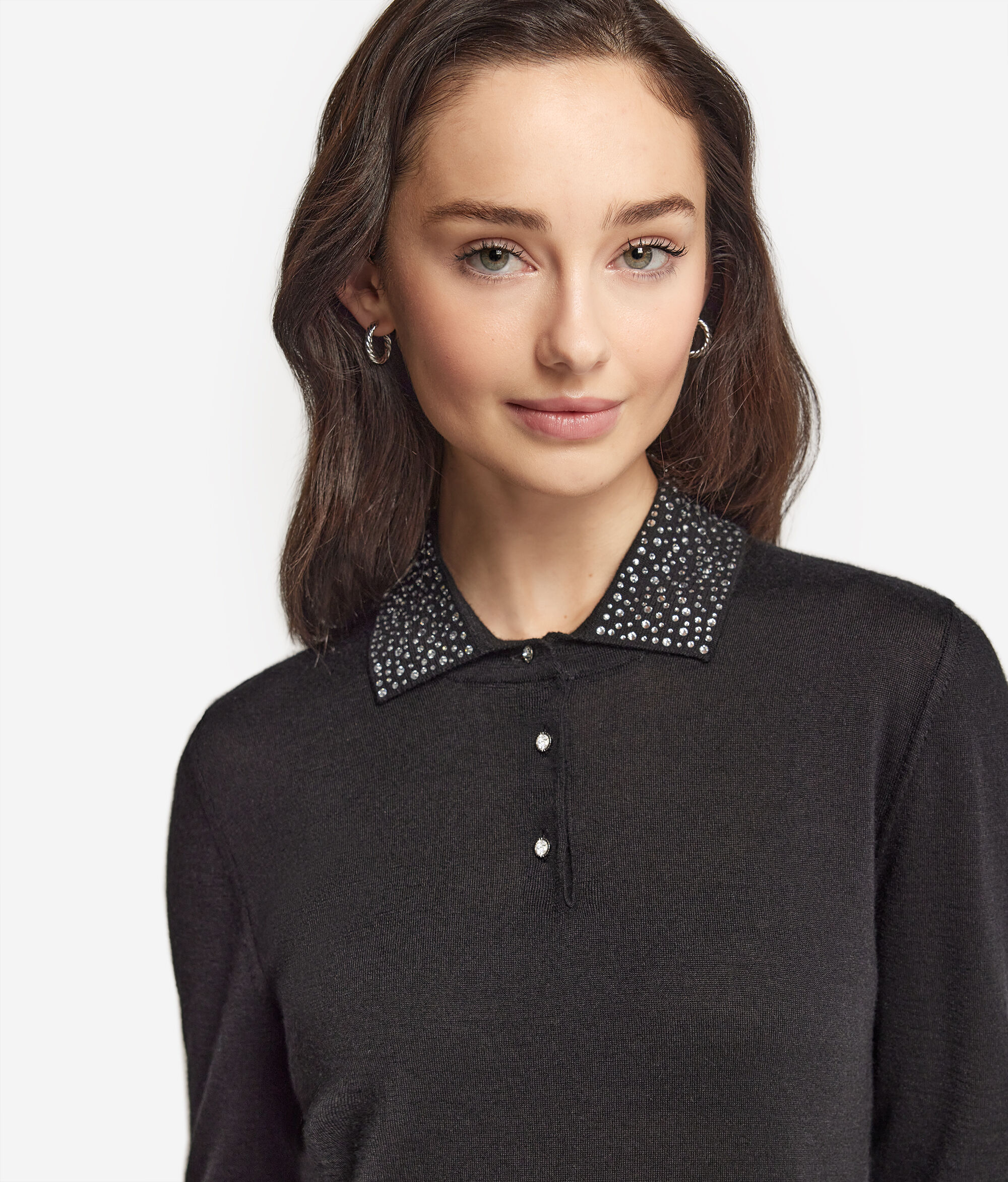 Polo avec strass en cachemire ultra-fin