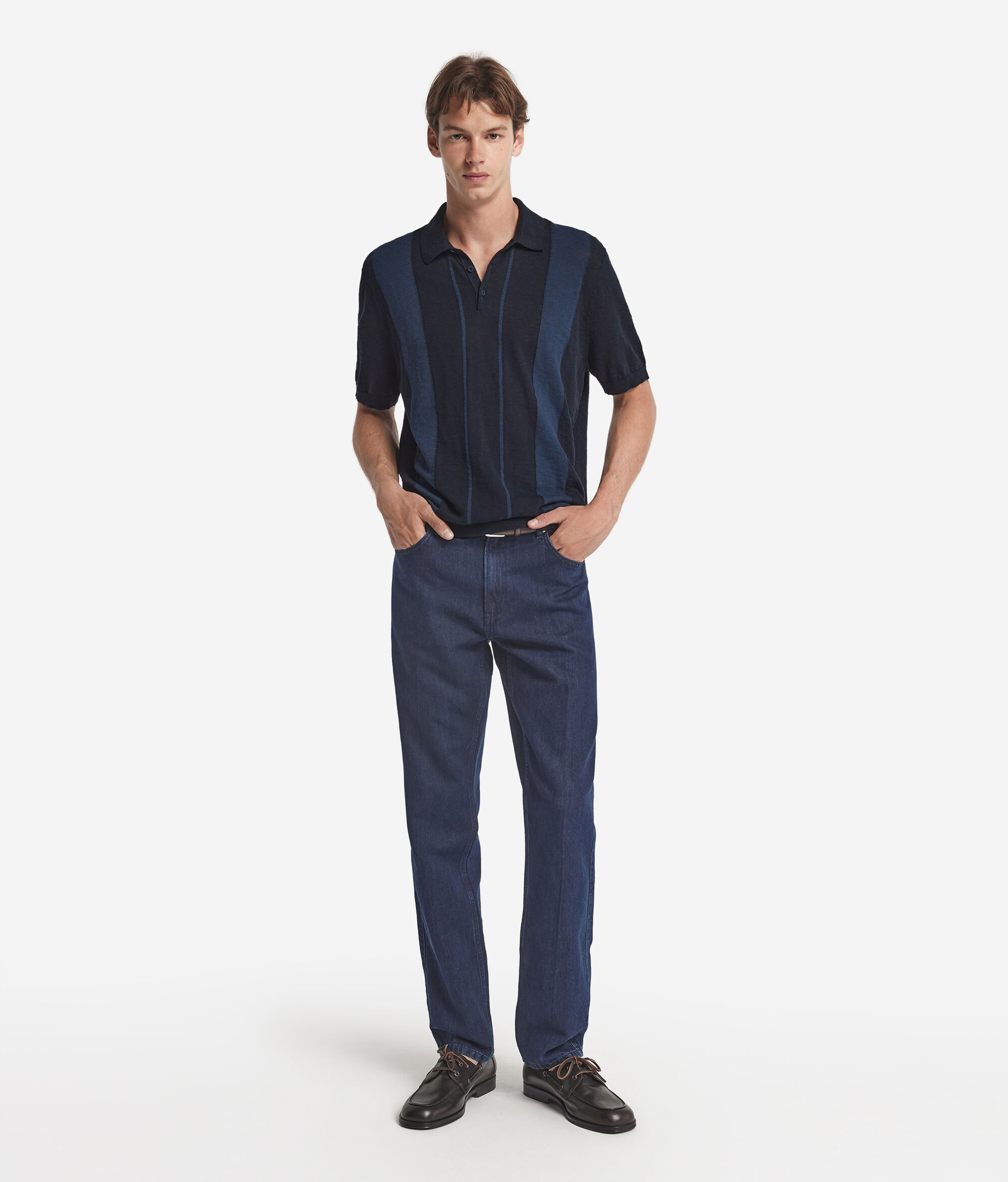 Поло из хлопка с оригинальной интарсией