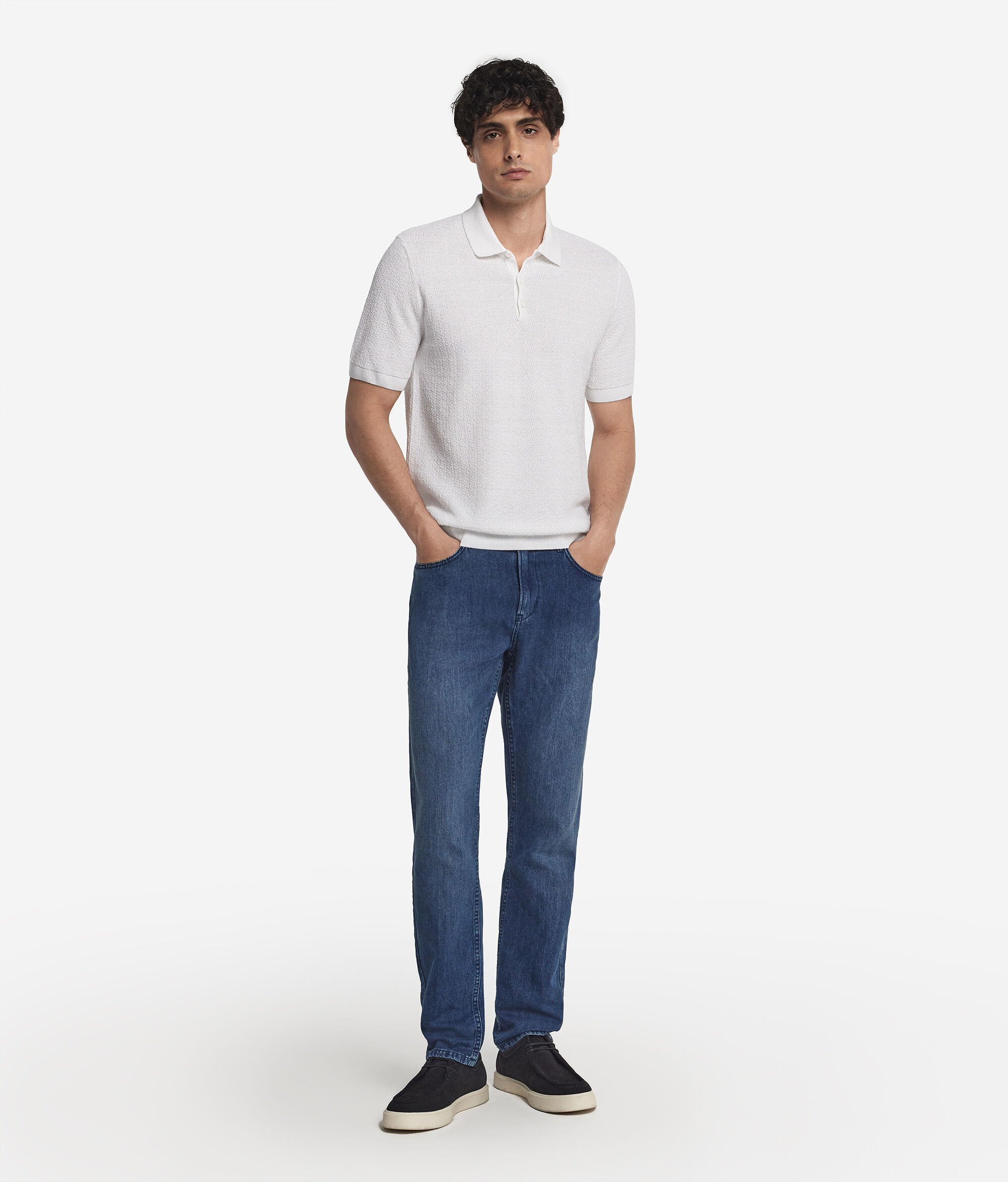 Textured Knit Short-Sleeved Polo Shirt