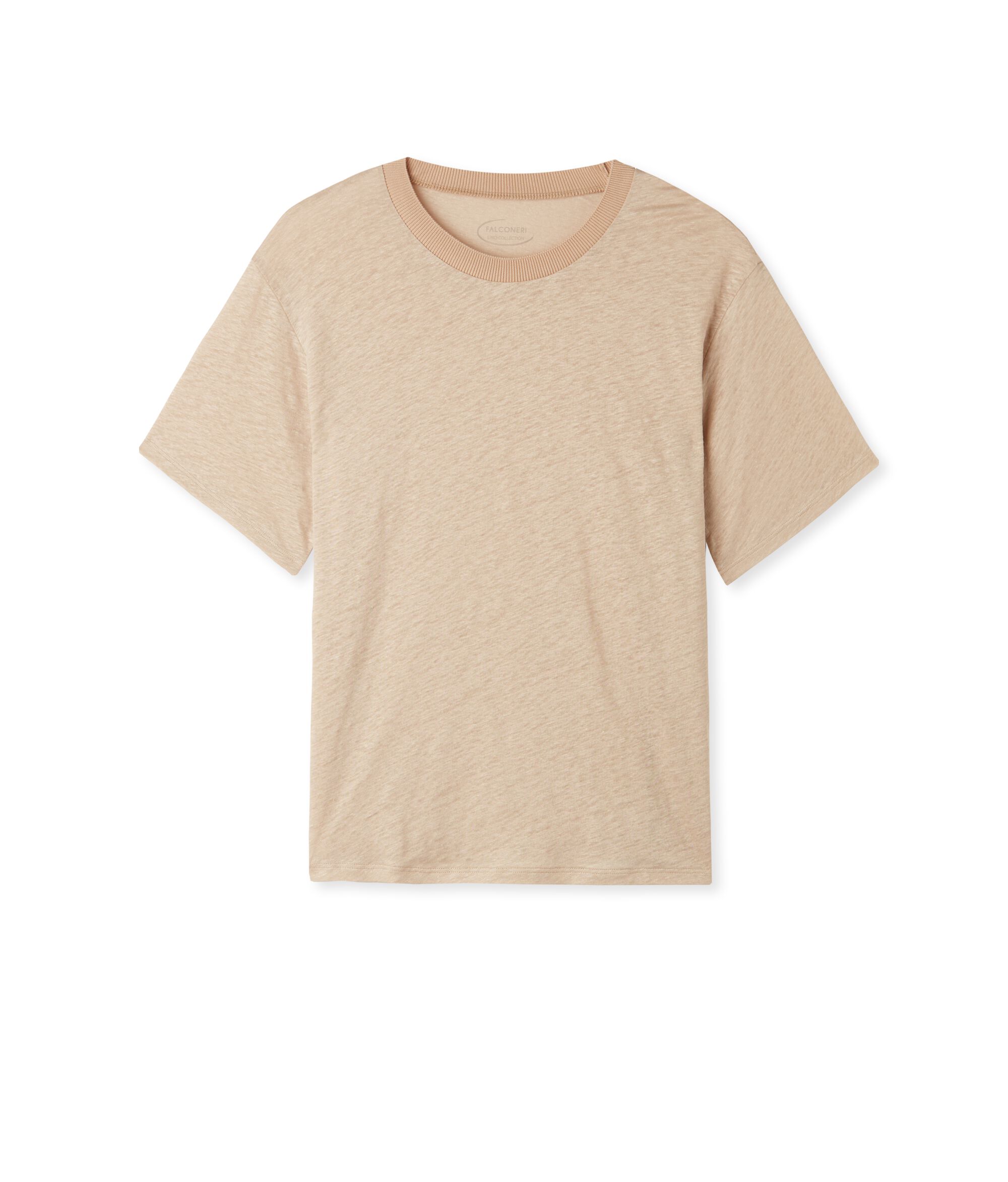 Crew-Neck Linen T-shirt with Knitted Trim