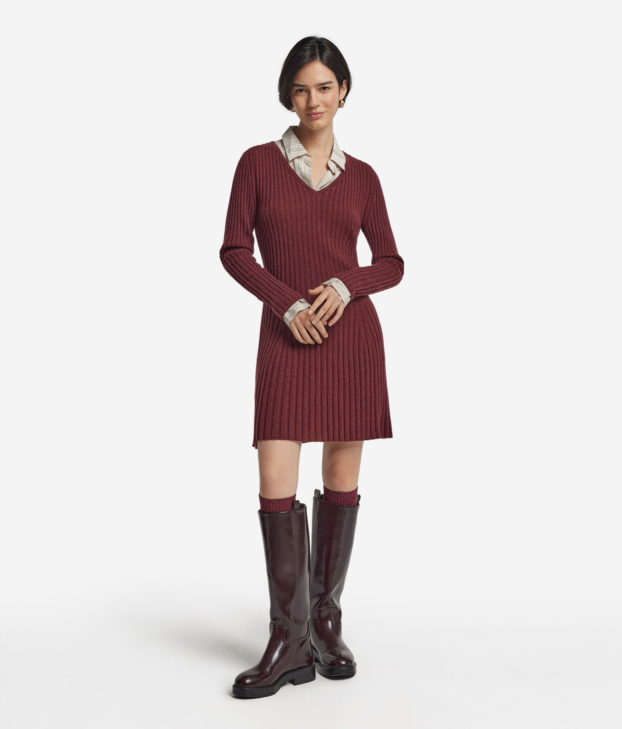 Geripptes Kleid aus Kaschmir Ultrasoft