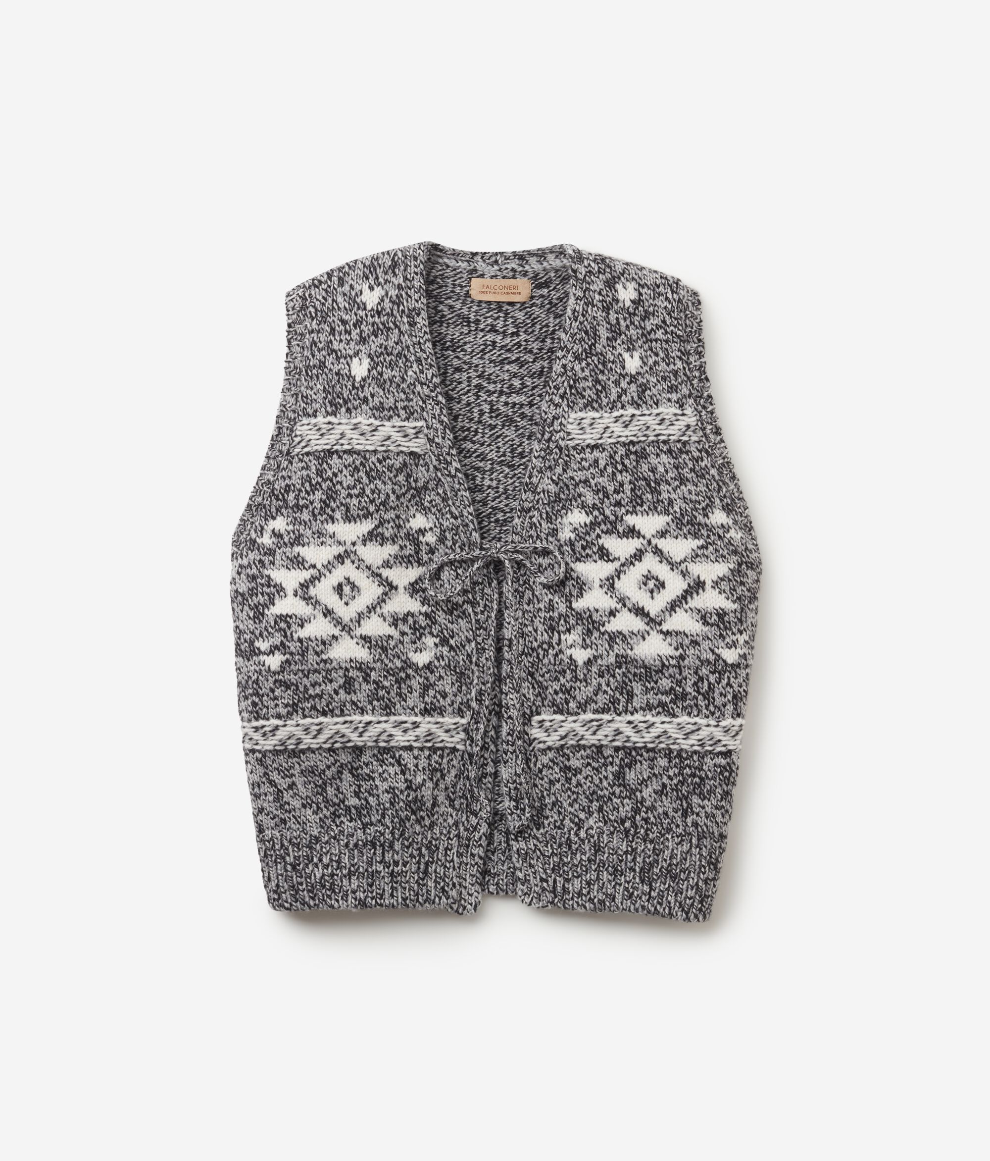 Gilet sans manches en jacquard de cachemire mouliné