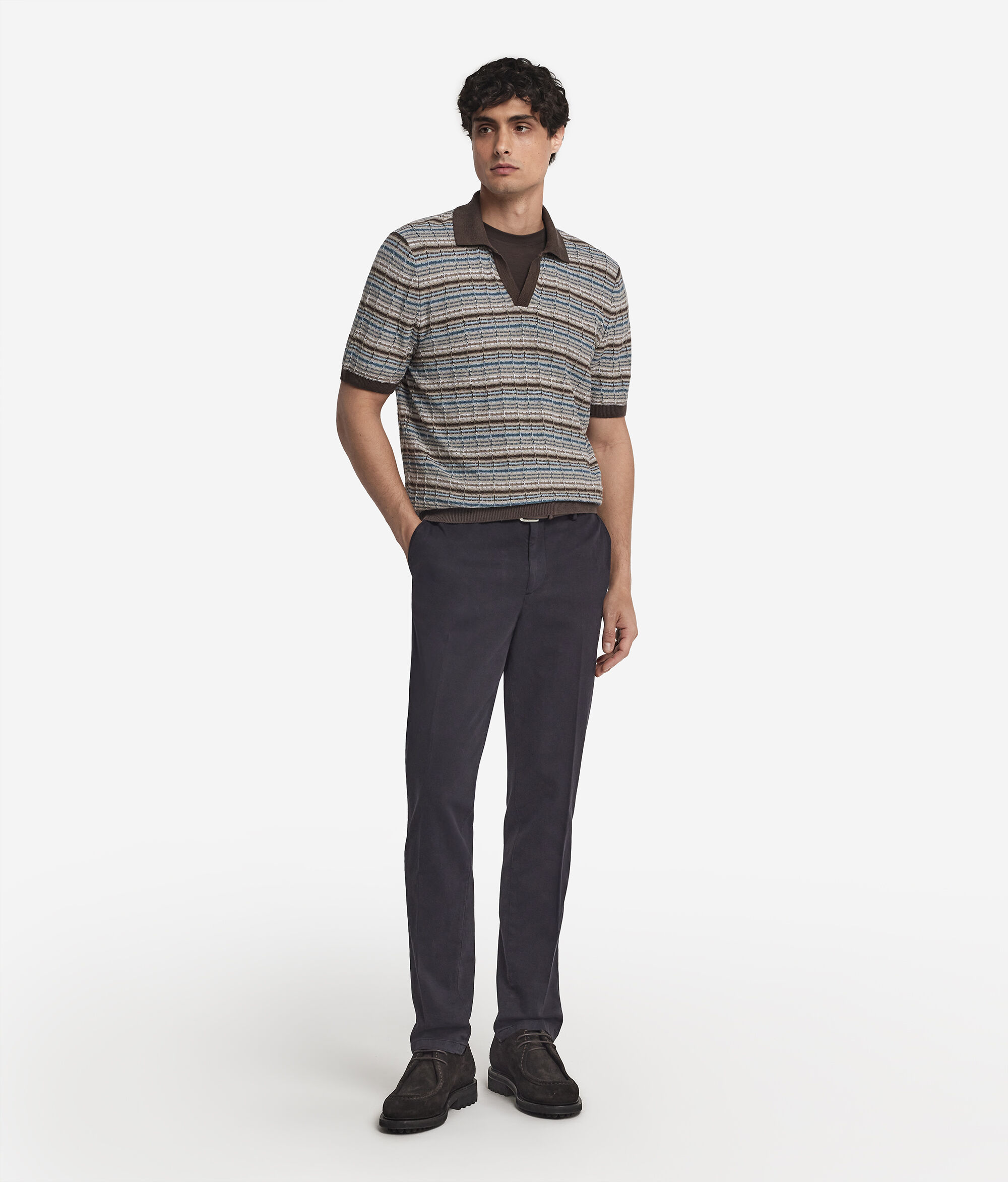 Short-Sleeved Striped Polo Shirt
