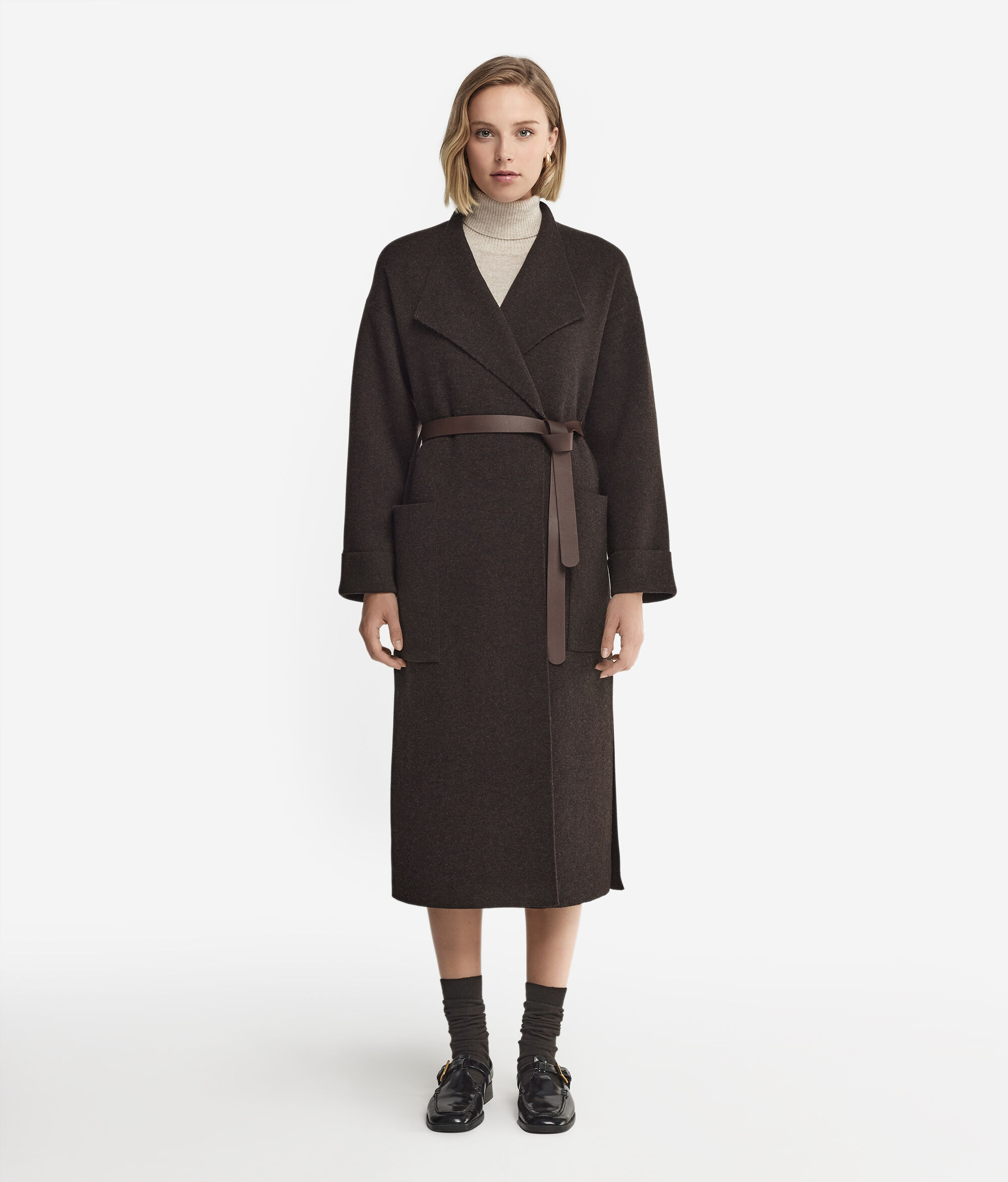 Long Cashmere Coat with Slits