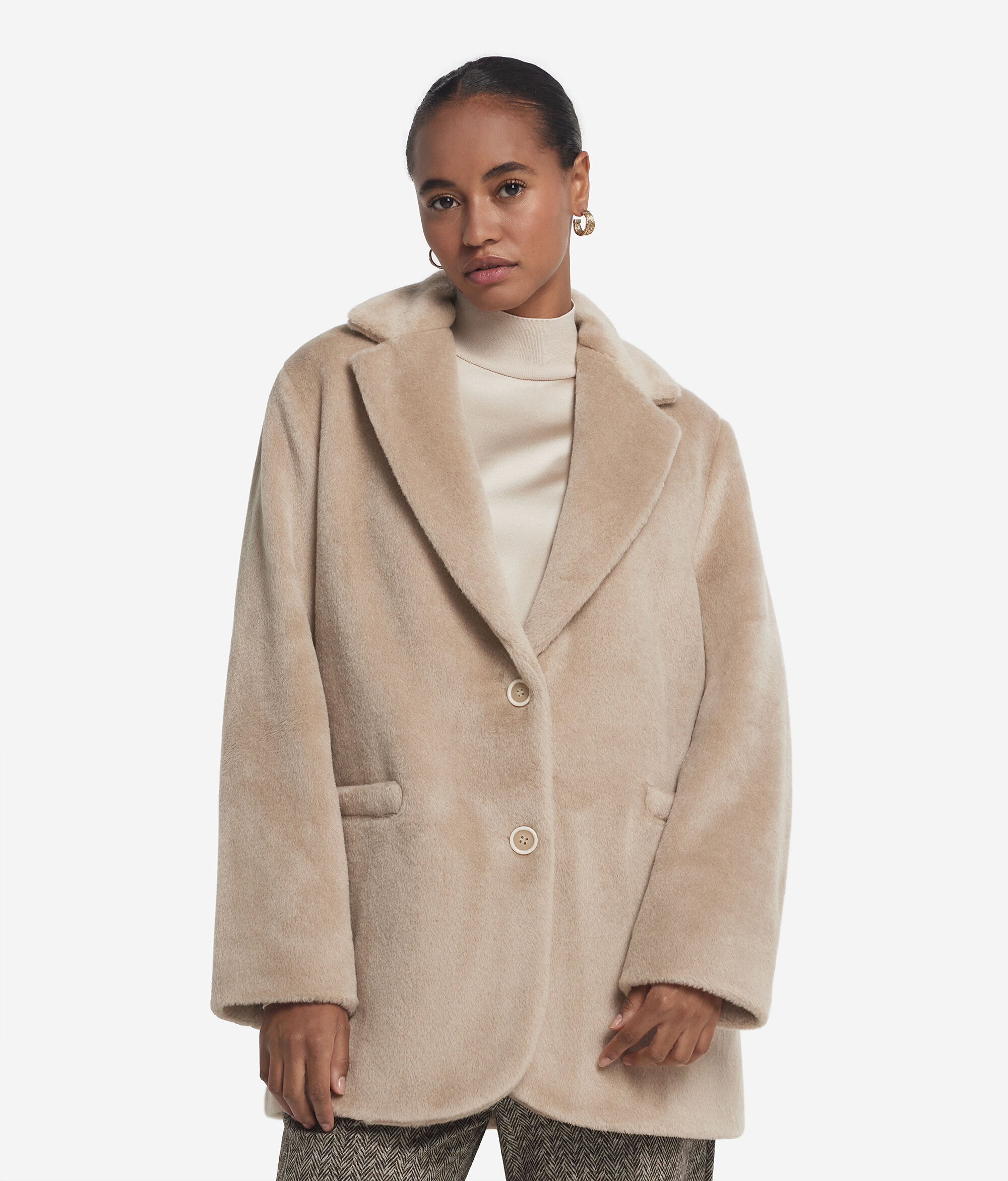 Teddy-effect alpaca wool coat