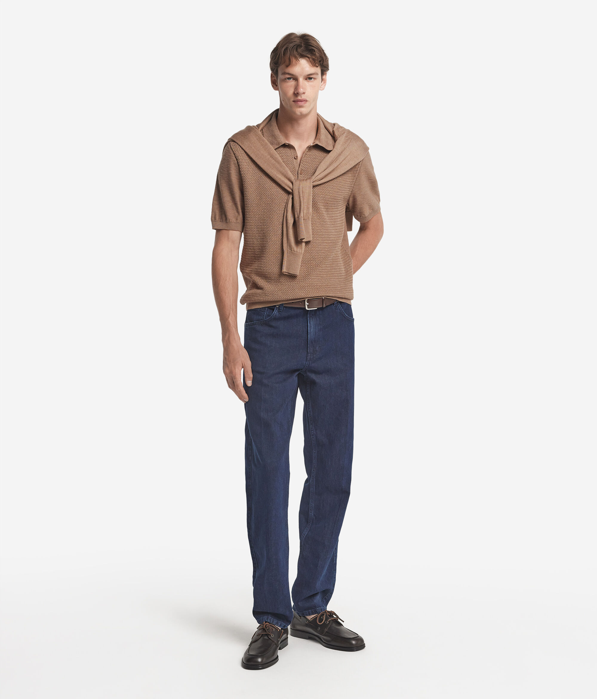 Short Sleeve Cable-knit Stitch Polo