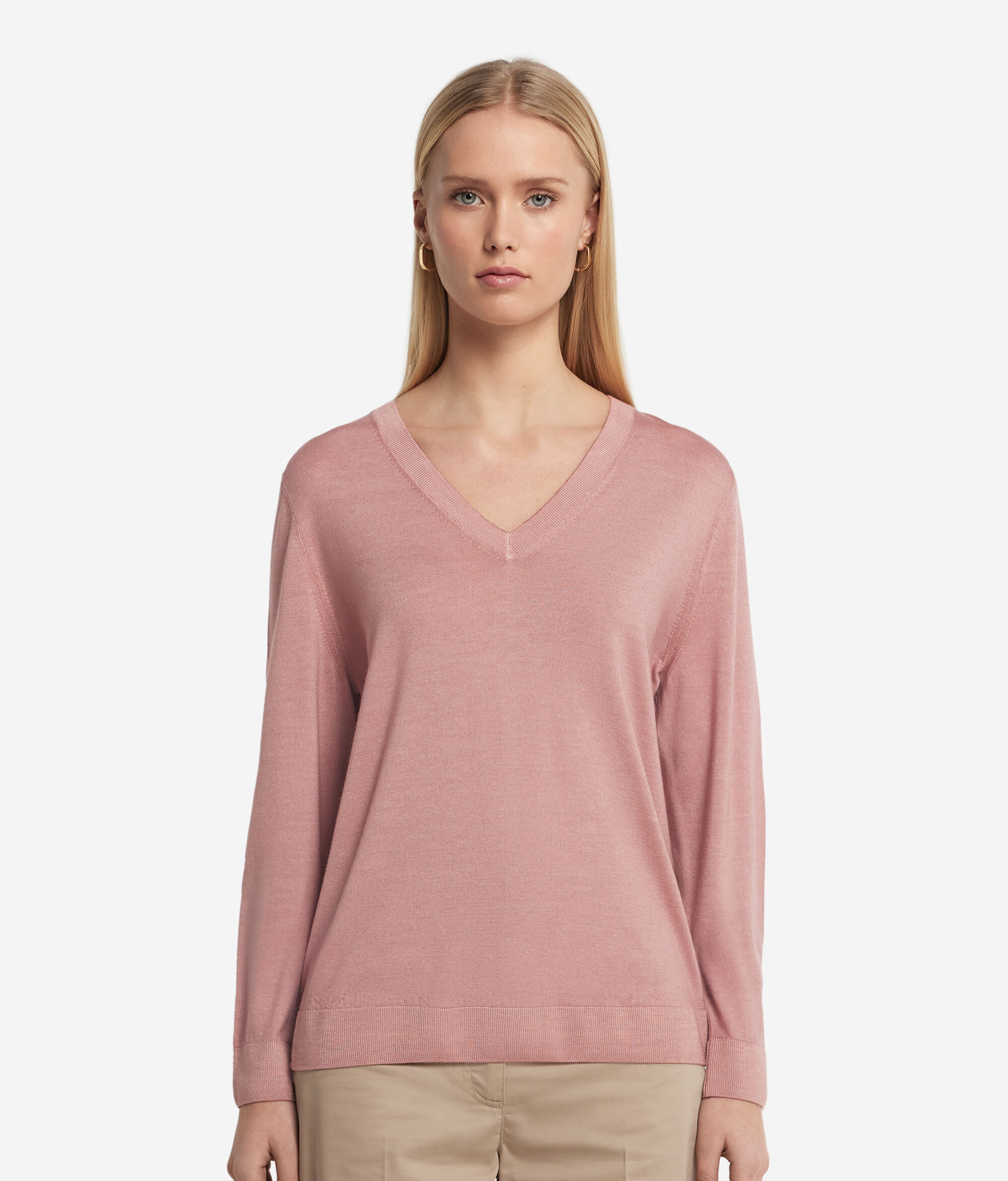 Jersey con cuello de pico de cashmere ultrafine