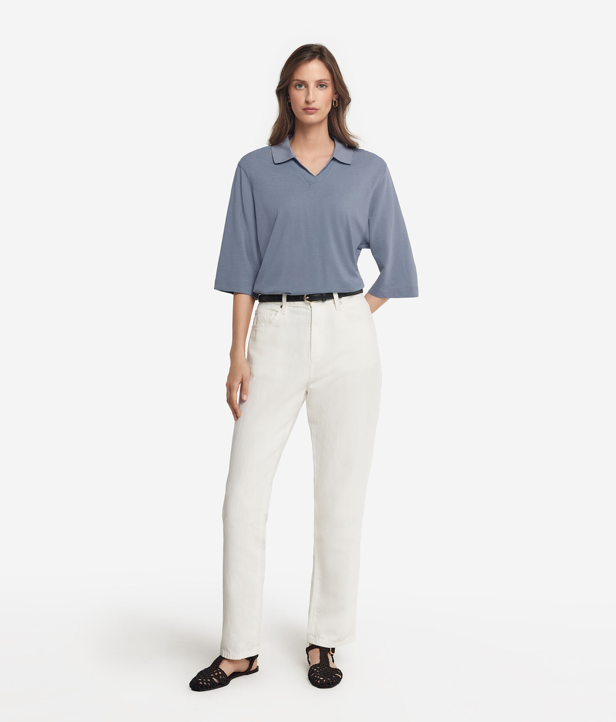 Poloshirt aus Baumwollpikee und Seide