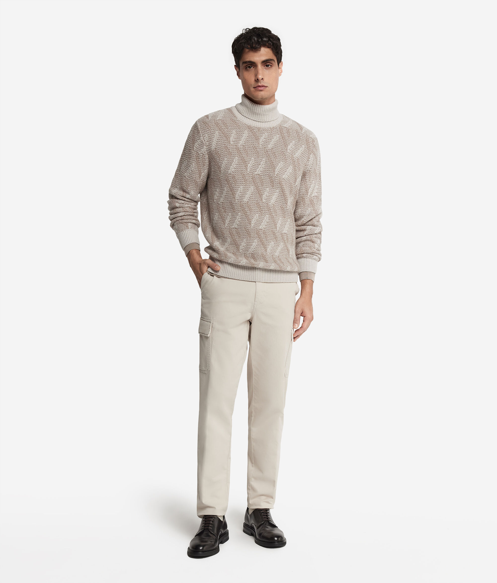Two-Tone Jacquard Cashmere Turtleneck