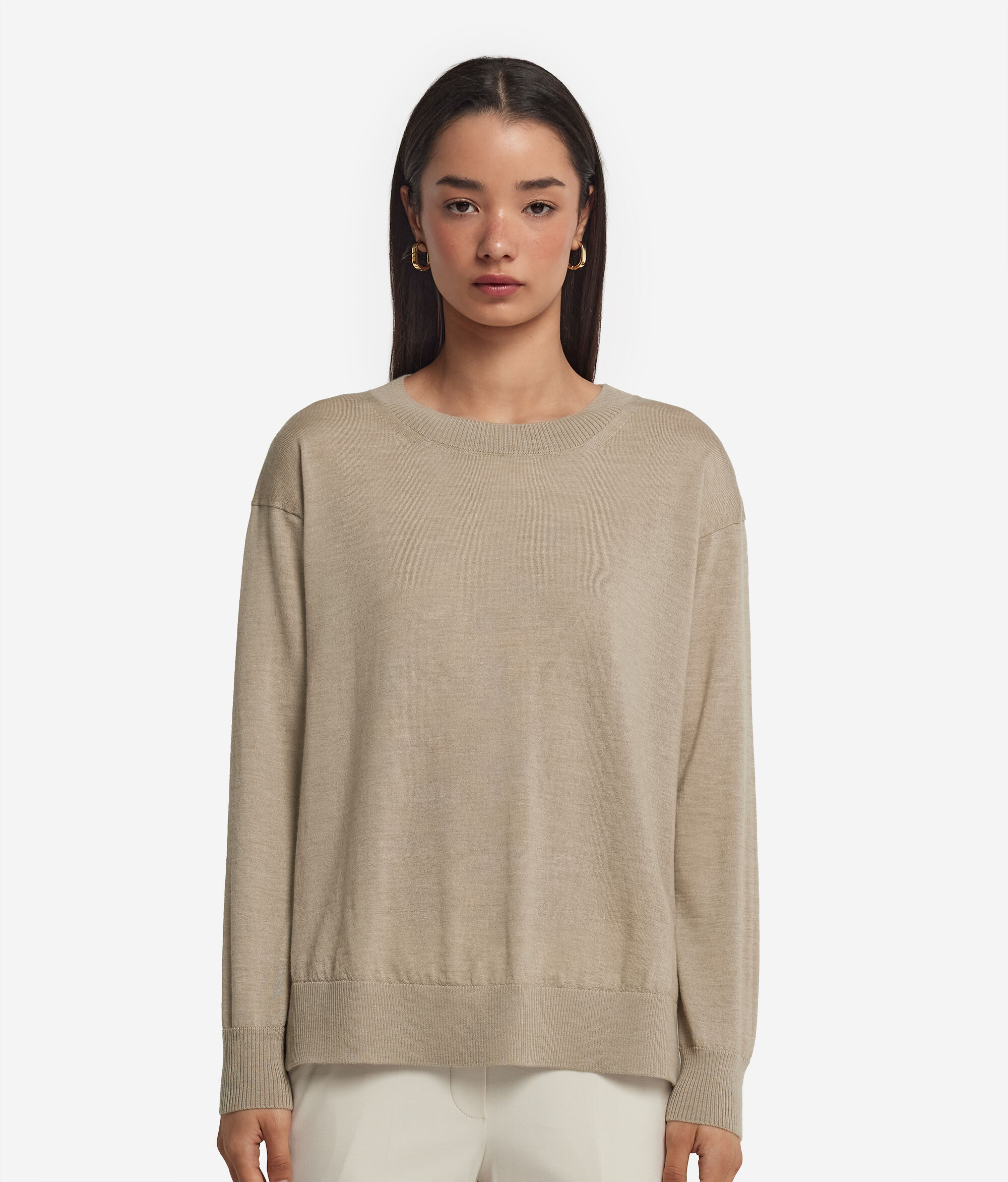 Cashmere Crew Neck Sweater with Slits